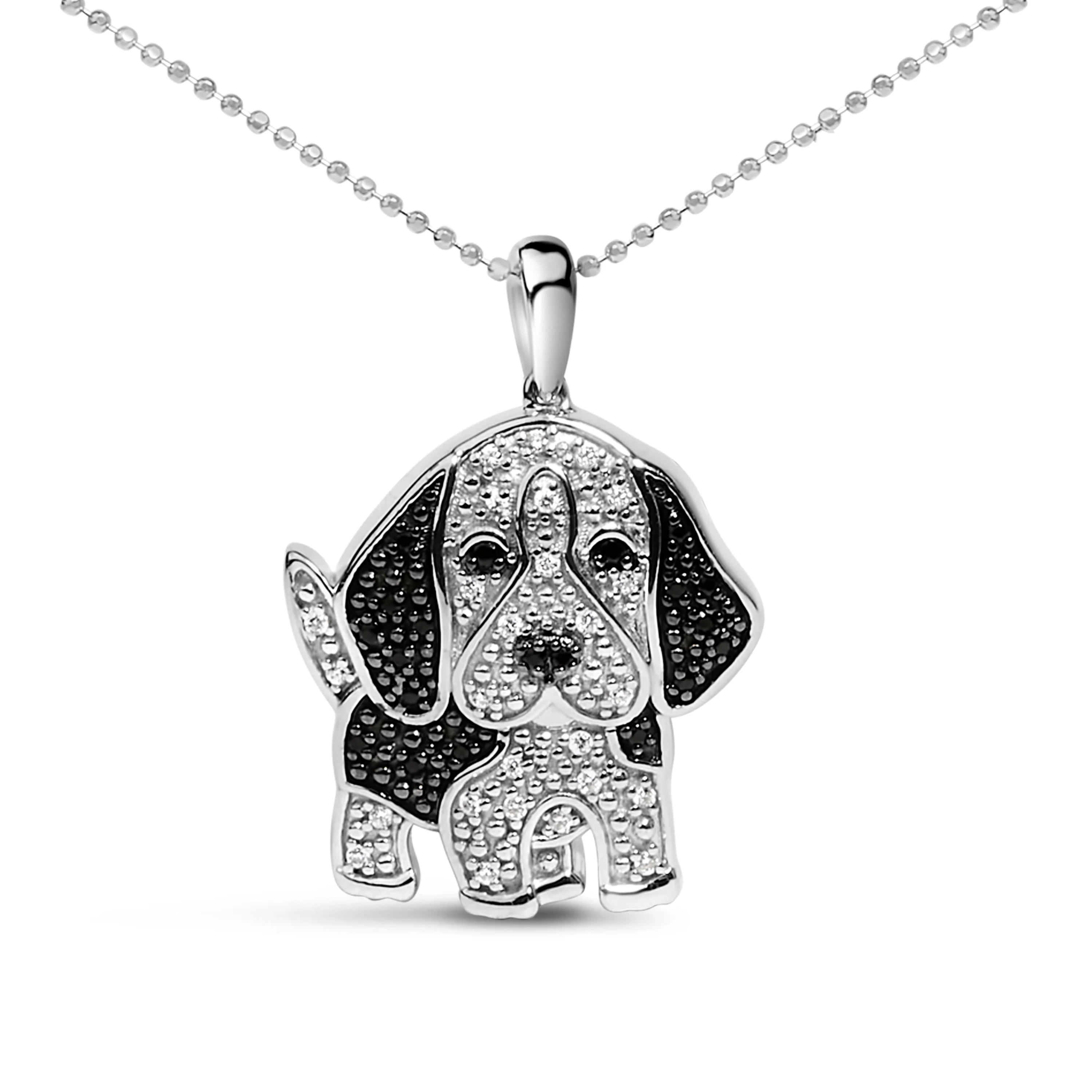 .925 Sterling Silver 1/4 Cttw White and Black Diamond Basset Hound Dog Pendant Necklace 18 inch (I-J Color, I2-I3 Clarity) - Image 5