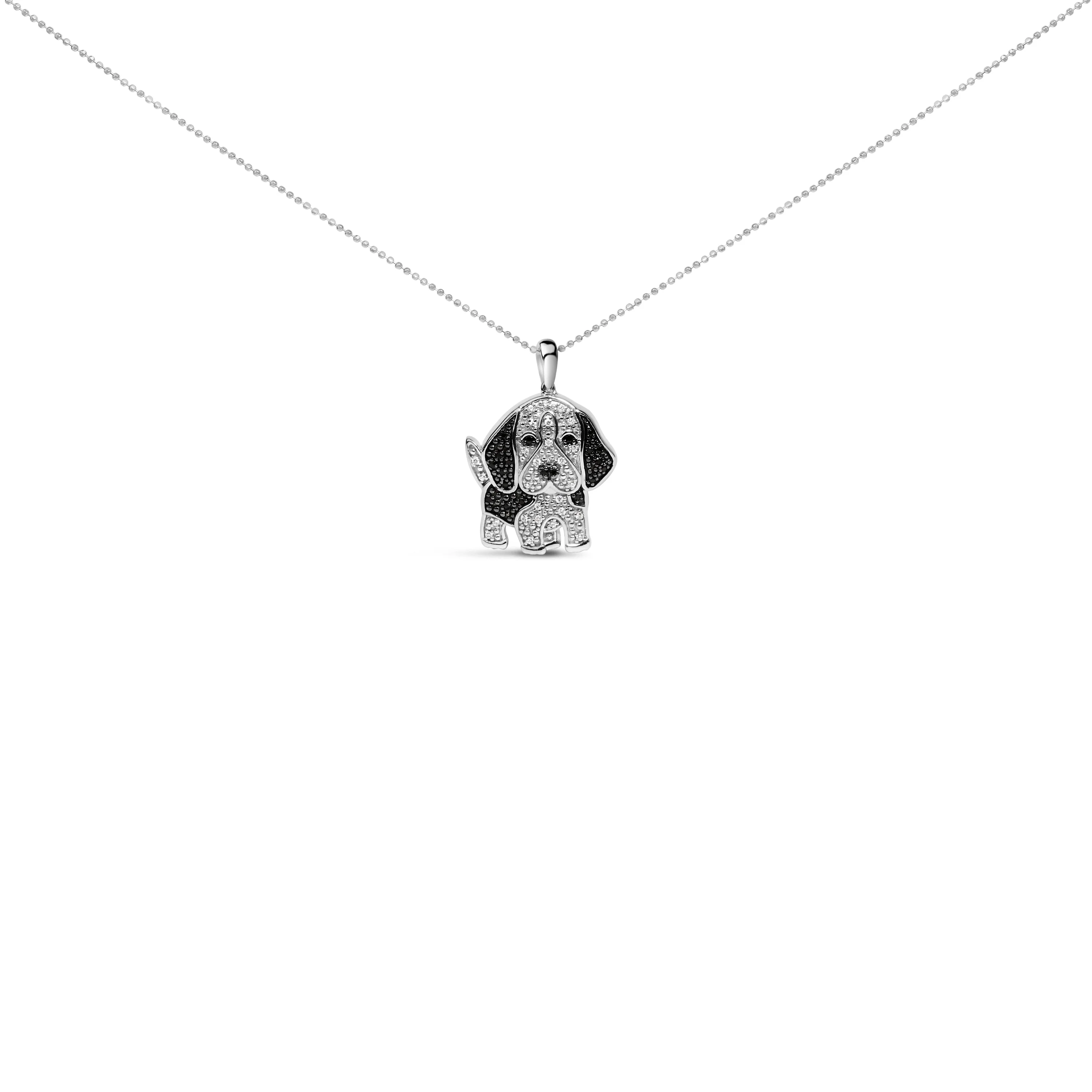 .925 Sterling Silver 1/4 Cttw White and Black Diamond Basset Hound Dog Pendant Necklace 18 inch (I-J Color, I2-I3 Clarity) - Image 6