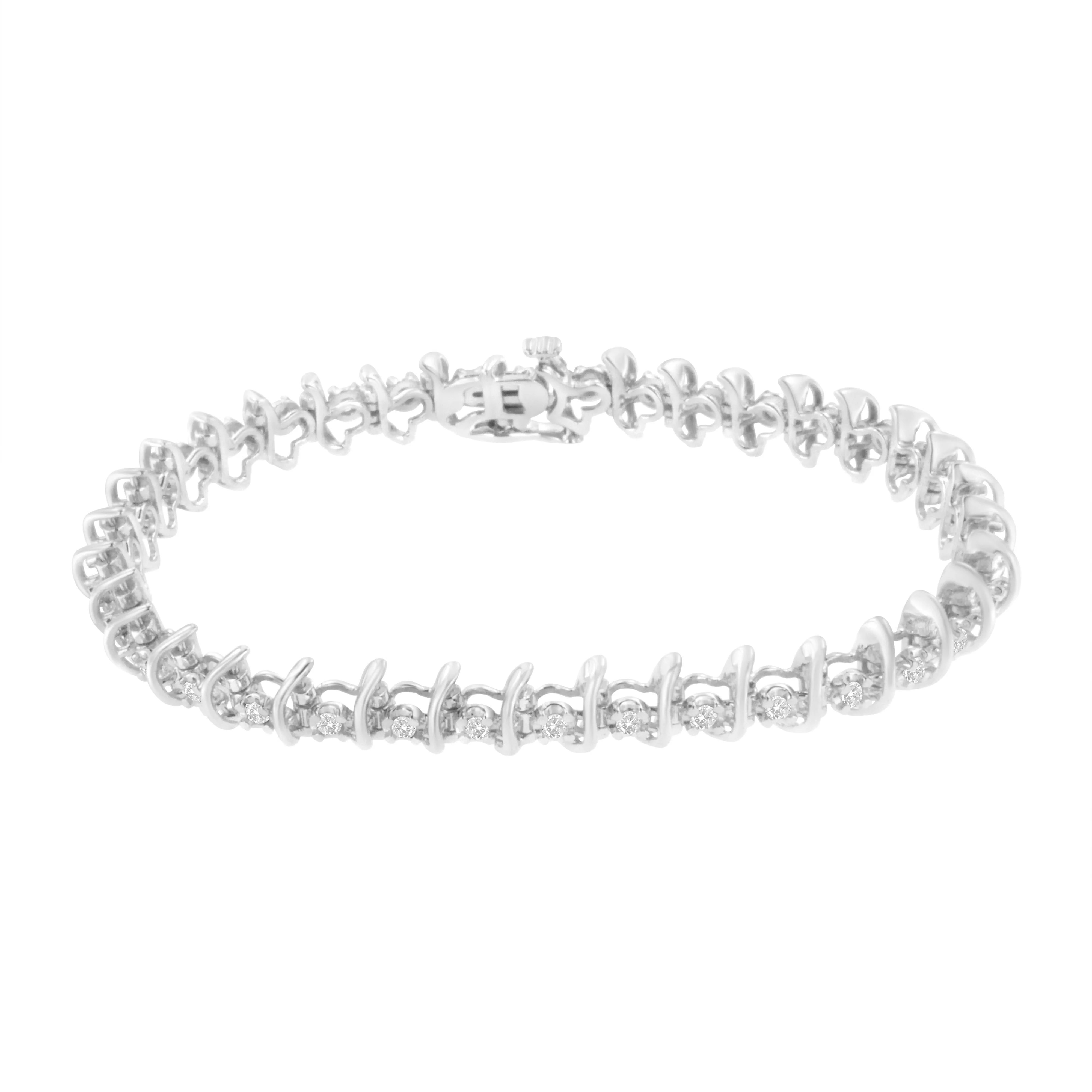 .925 Sterling Silver 1 cttw Prong-Set Diamond Link Bracelet (I-J, I1-I2) - 7.25" - Image 2