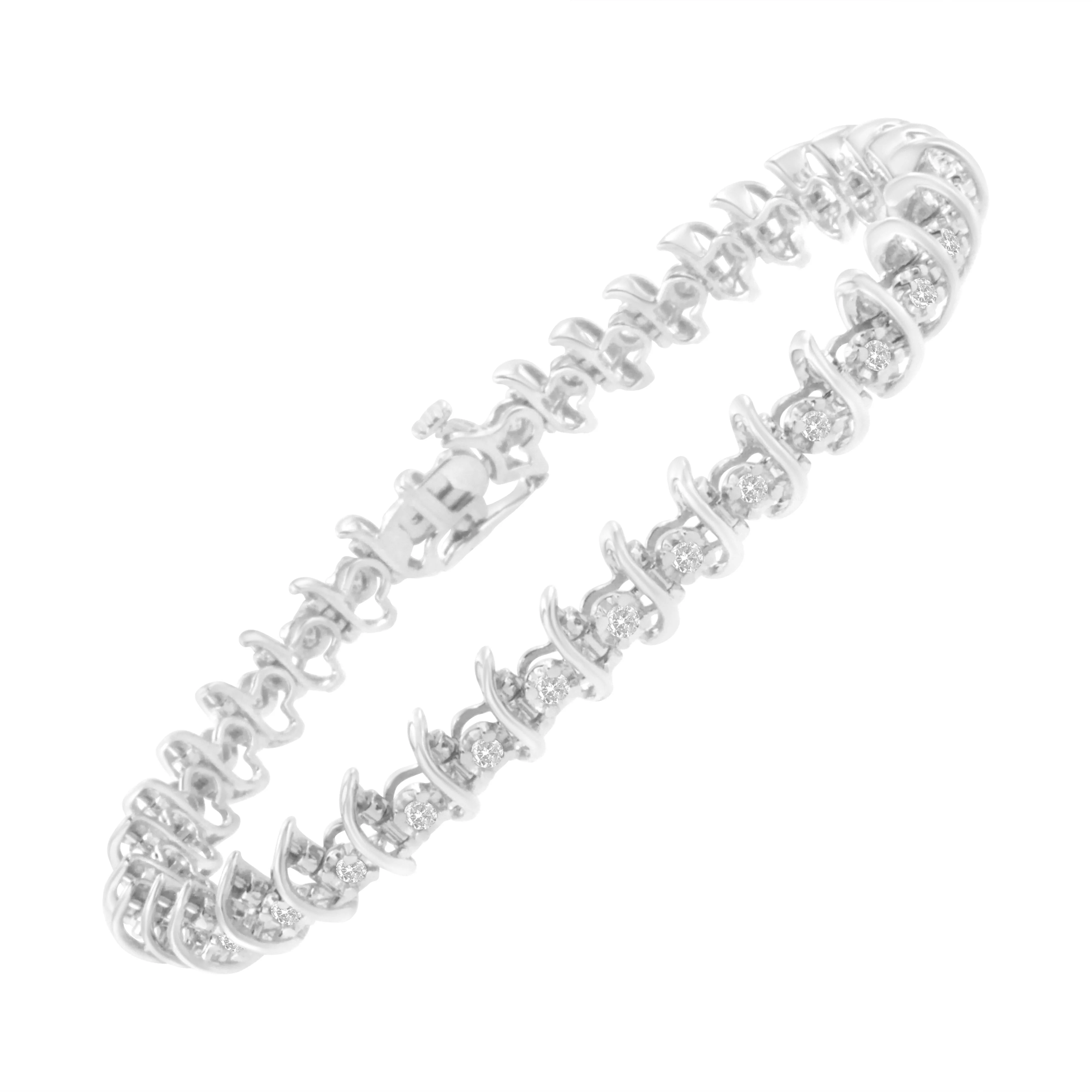 .925 Sterling Silver 1 cttw Prong-Set Diamond Link Bracelet (I-J, I1-I2) - 7.25" - Image 3