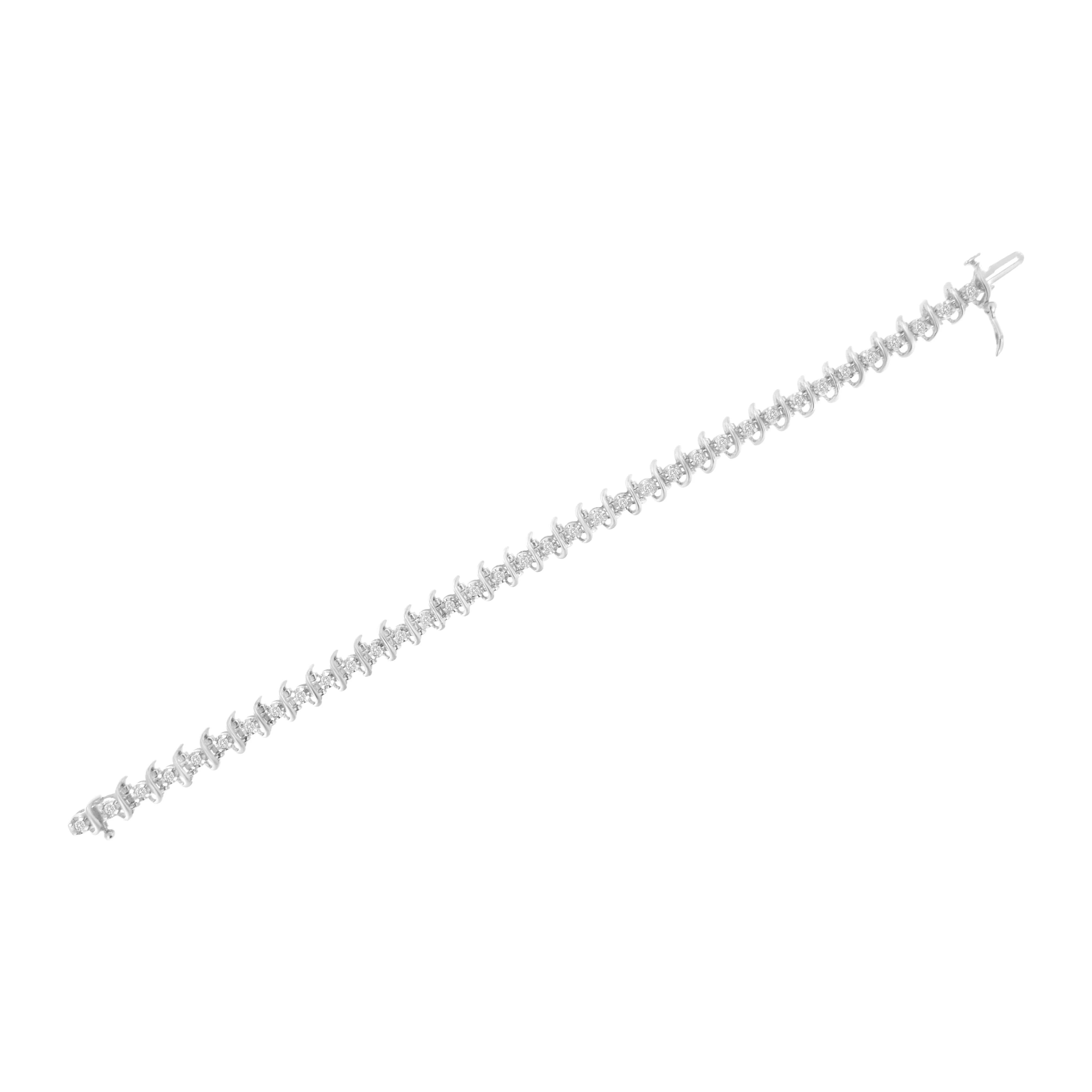 .925 Sterling Silver 1 cttw Prong-Set Diamond Link Bracelet (I-J, I1-I2) - 7.25" - Image 5