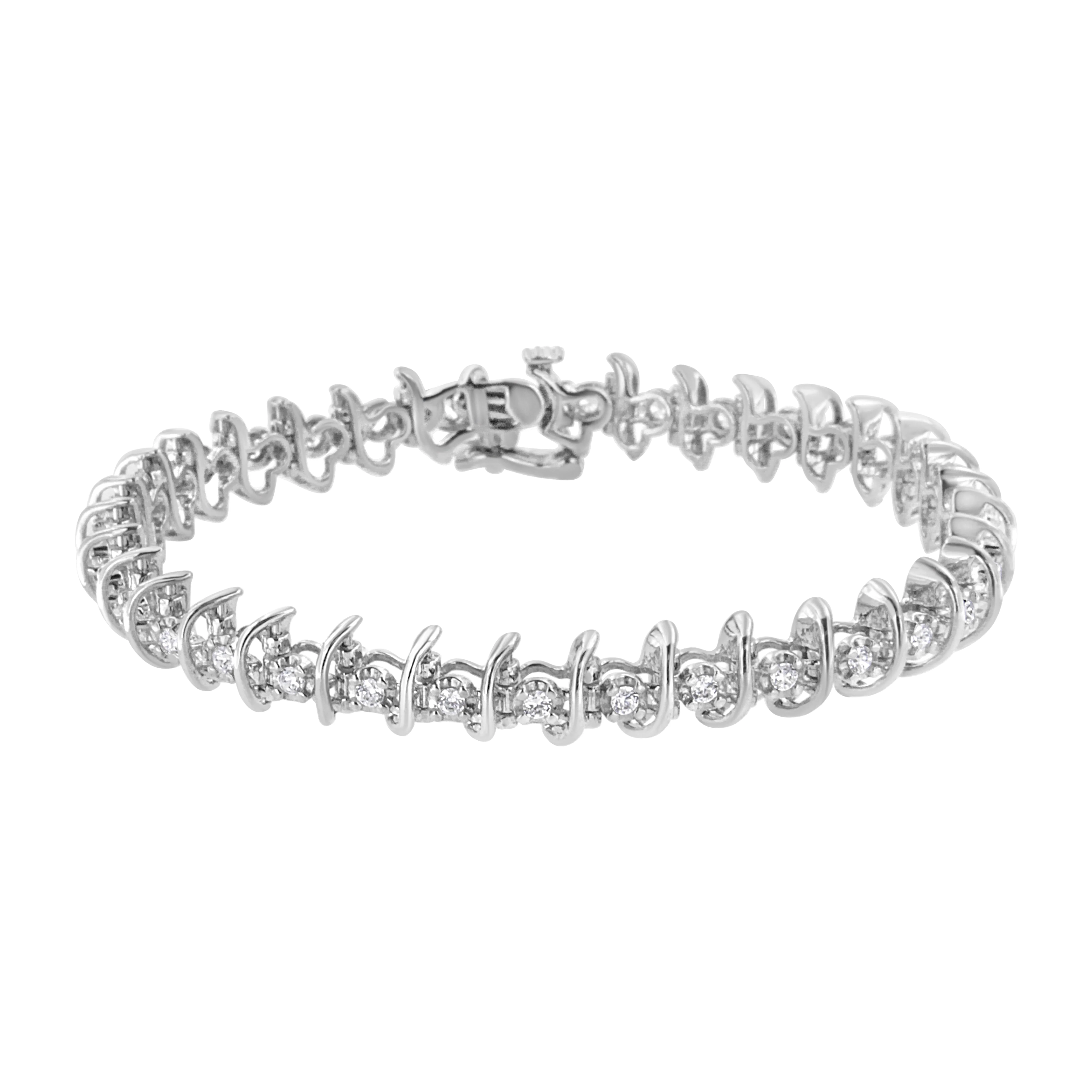 .925 Sterling Silver 1 cttw Prong-Set Diamond Link Bracelet (I-J, I1-I2) - 7.25" - Image 6