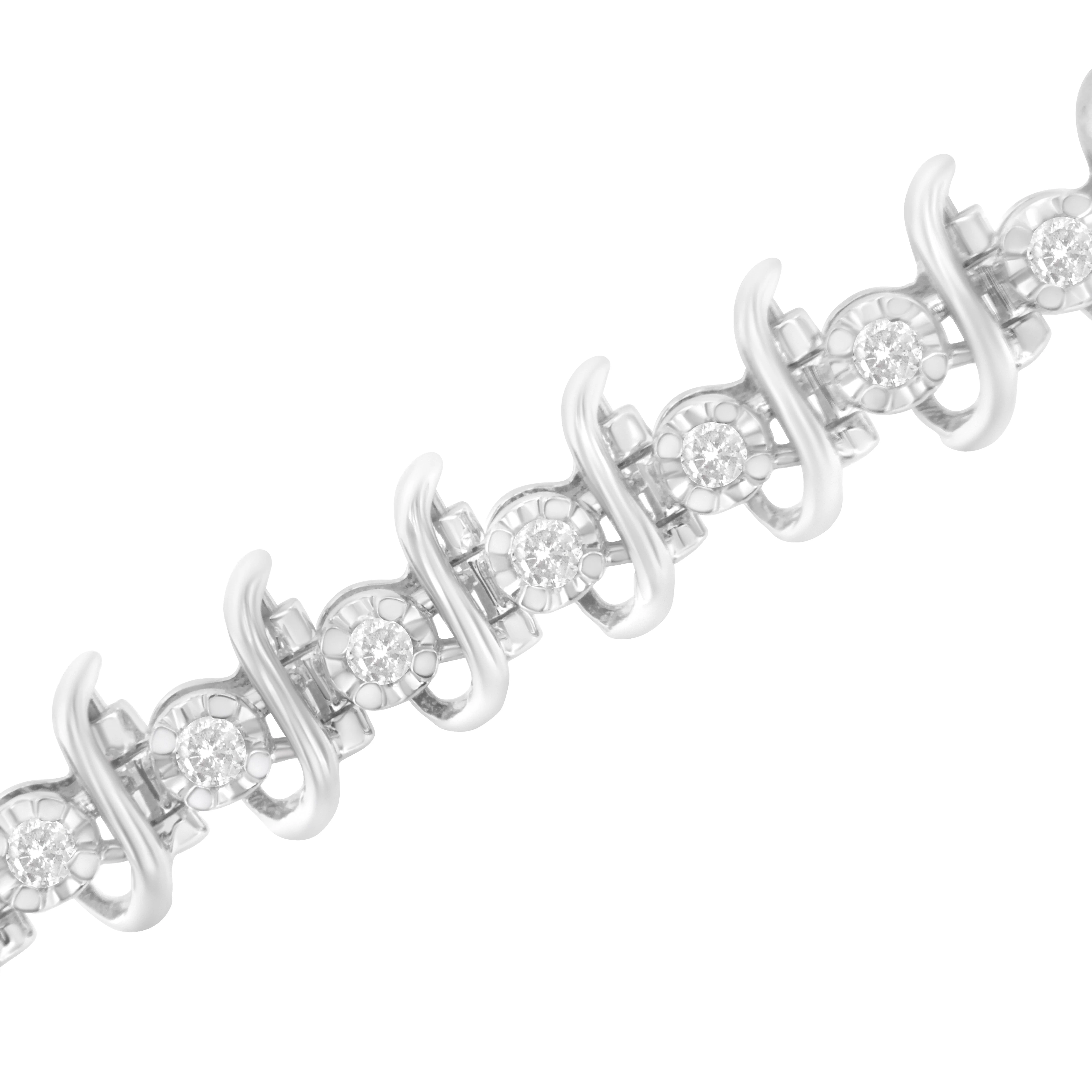 .925 Sterling Silver 1 cttw Prong-Set Diamond Link Bracelet (I-J, I1-I2) - 7.25" - Image 9