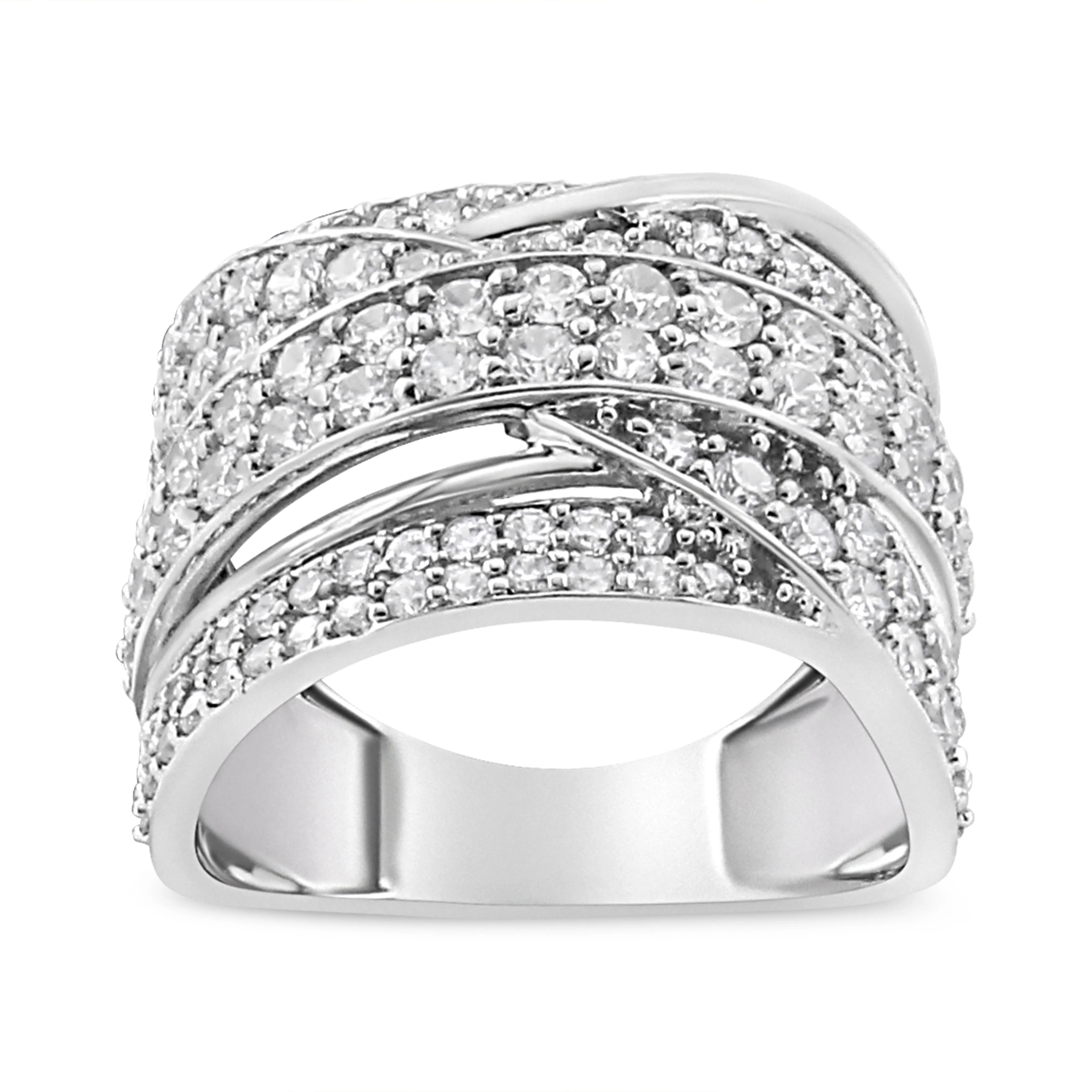 .925 Sterling Silver 2.00 Cttw Round-Cut Diamond Overlapping Bypass Band Ring (I-J Color, I2-I3 Clarity) - Ring Size 7 - Image 2