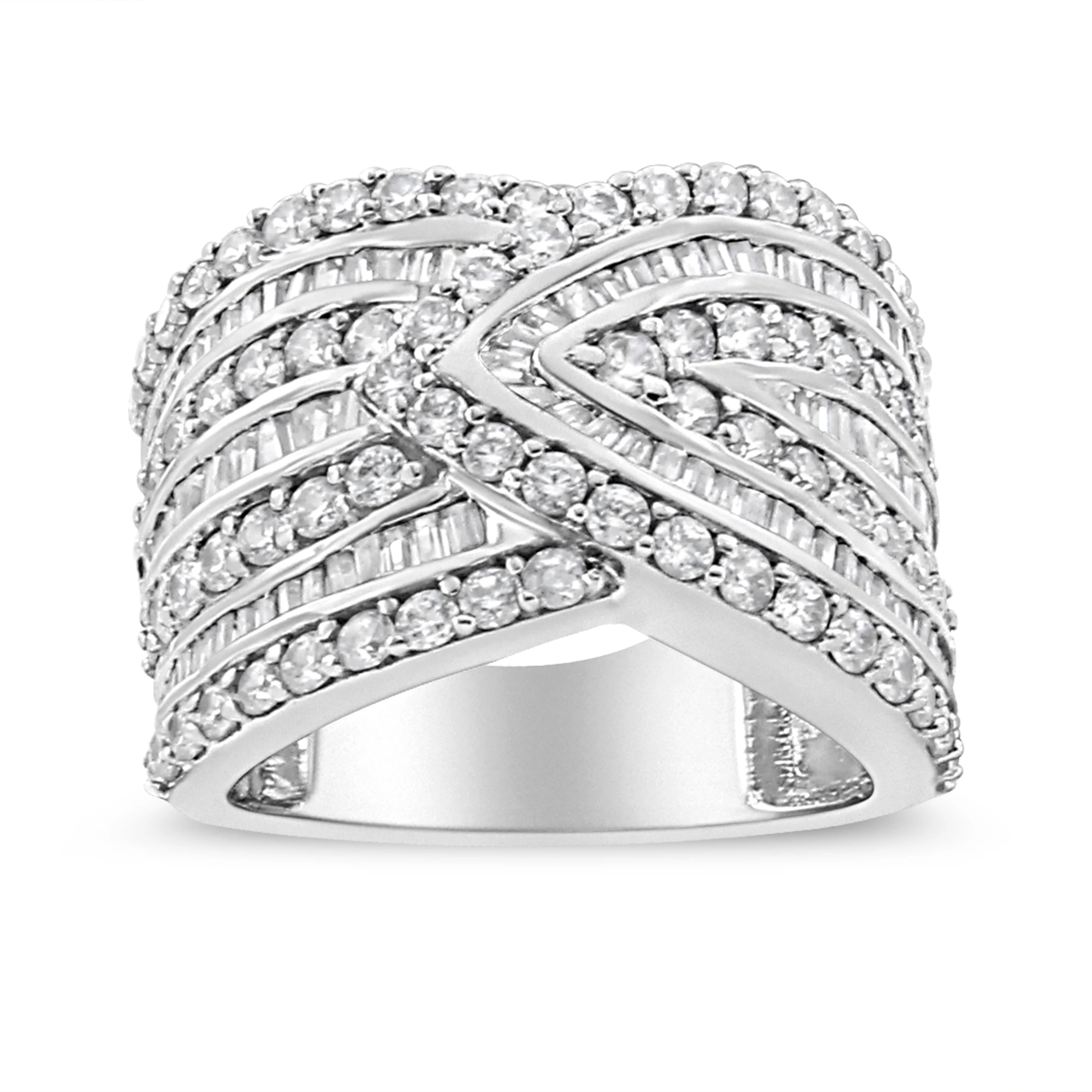 .925 Sterling Silver 2 3/8 Cttw Diamond Multi Row Overlay Band Ring ( J-K Color, I3 Clarity) - Ring Size 7 - Image 2