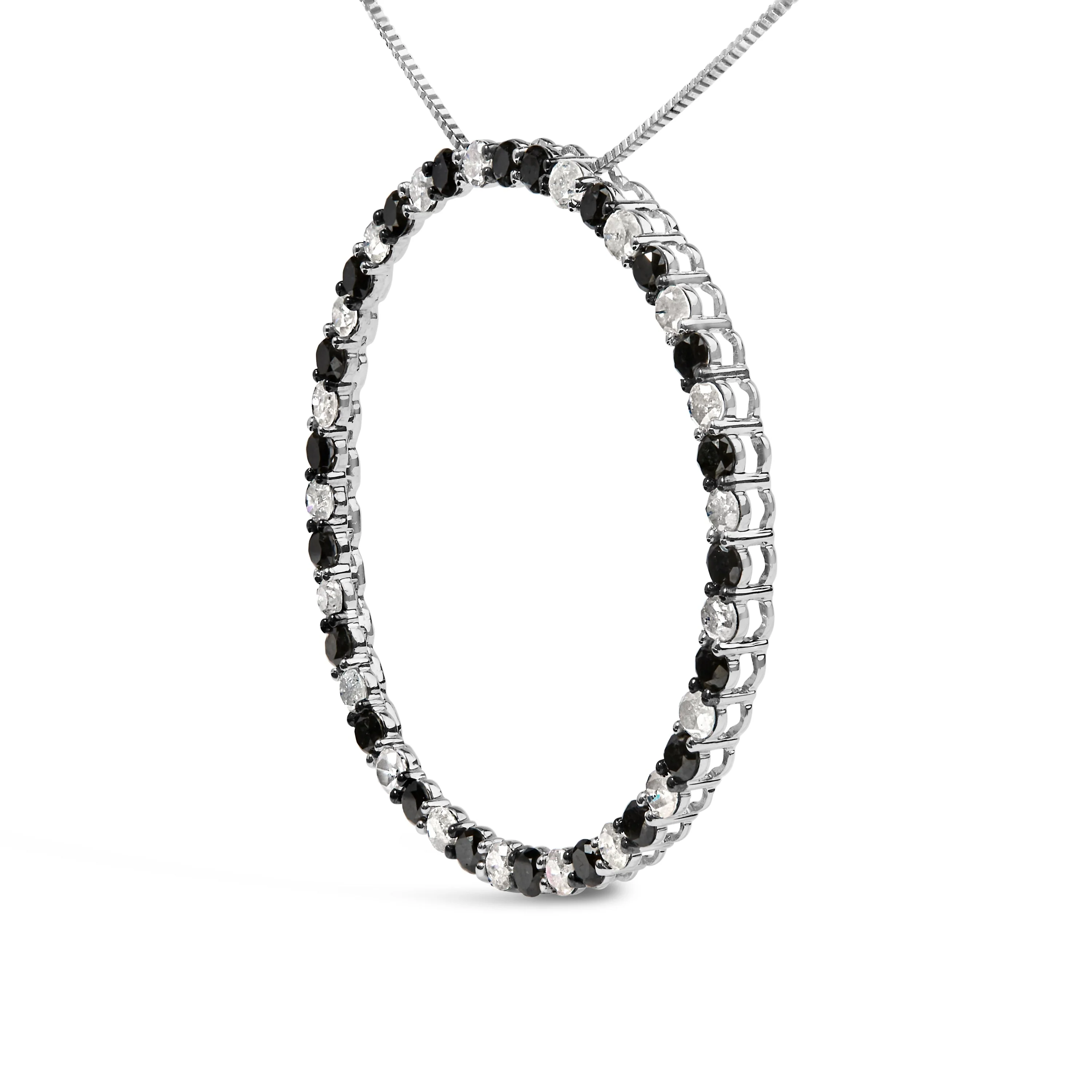 .925 Sterling Silver 3.0 Cttw Alternating Black and White Diamond Open Hoop Circle Pendant Necklace (H-I Color, I3 Clarity) - 18" Inches - Image 6