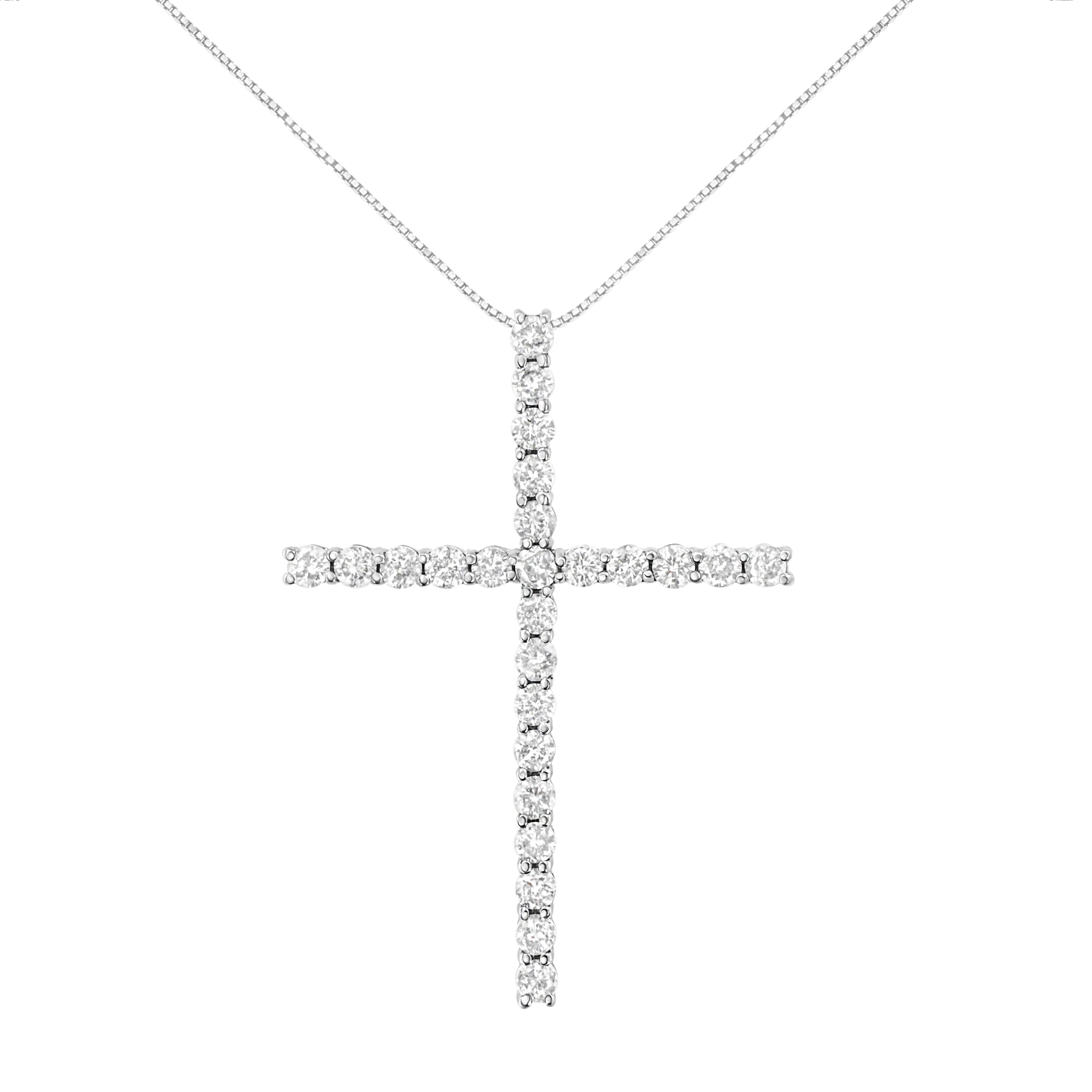 .925 Sterling Silver 3.0 Cttw Round Shape Diamond 1-1/2" Cross Pendant with Box Chain Necklace (I-J Color, I2-I3 Clarity) - 18" - Image 5