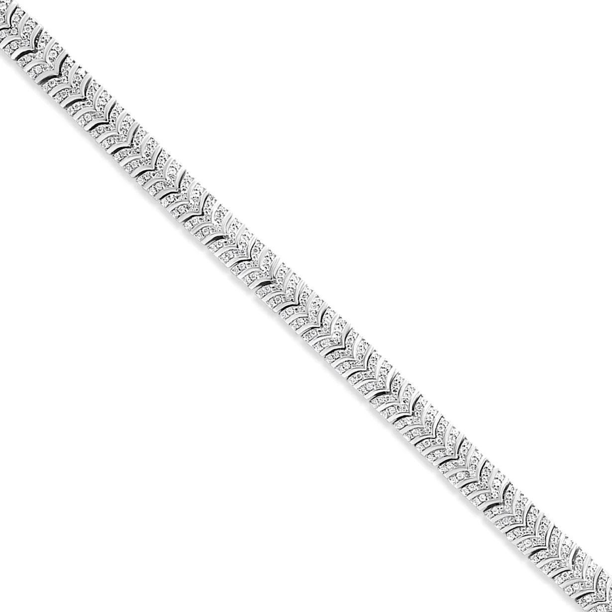 .925 Sterling Silver 3.00 Cttw Diamond Chevron Link Bracelet (I2-I3 Clarity, I-J Color) - Size 7.25" - Image 4