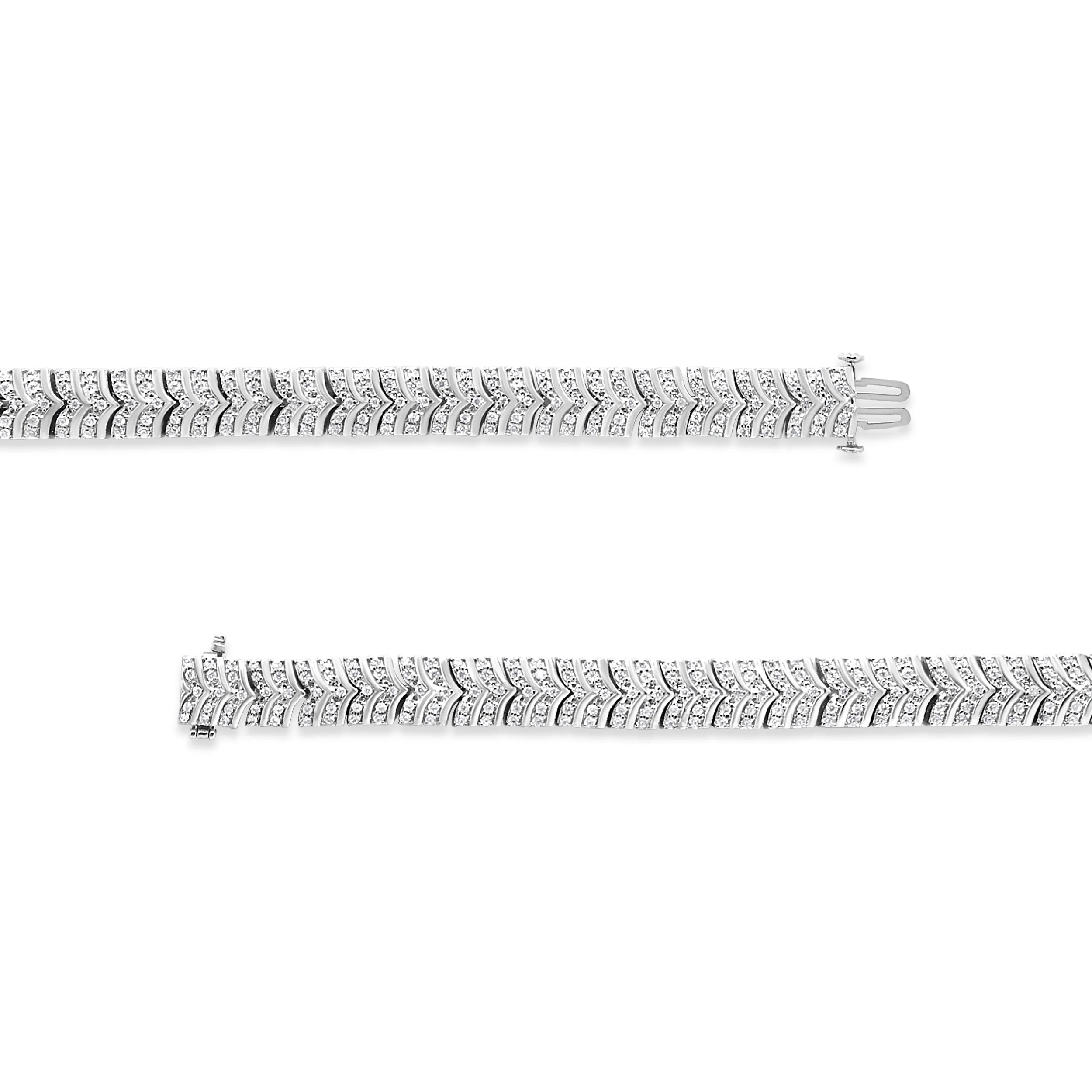 .925 Sterling Silver 3.00 Cttw Diamond Chevron Link Bracelet (I2-I3 Clarity, I-J Color) - Size 7.25" - Image 7
