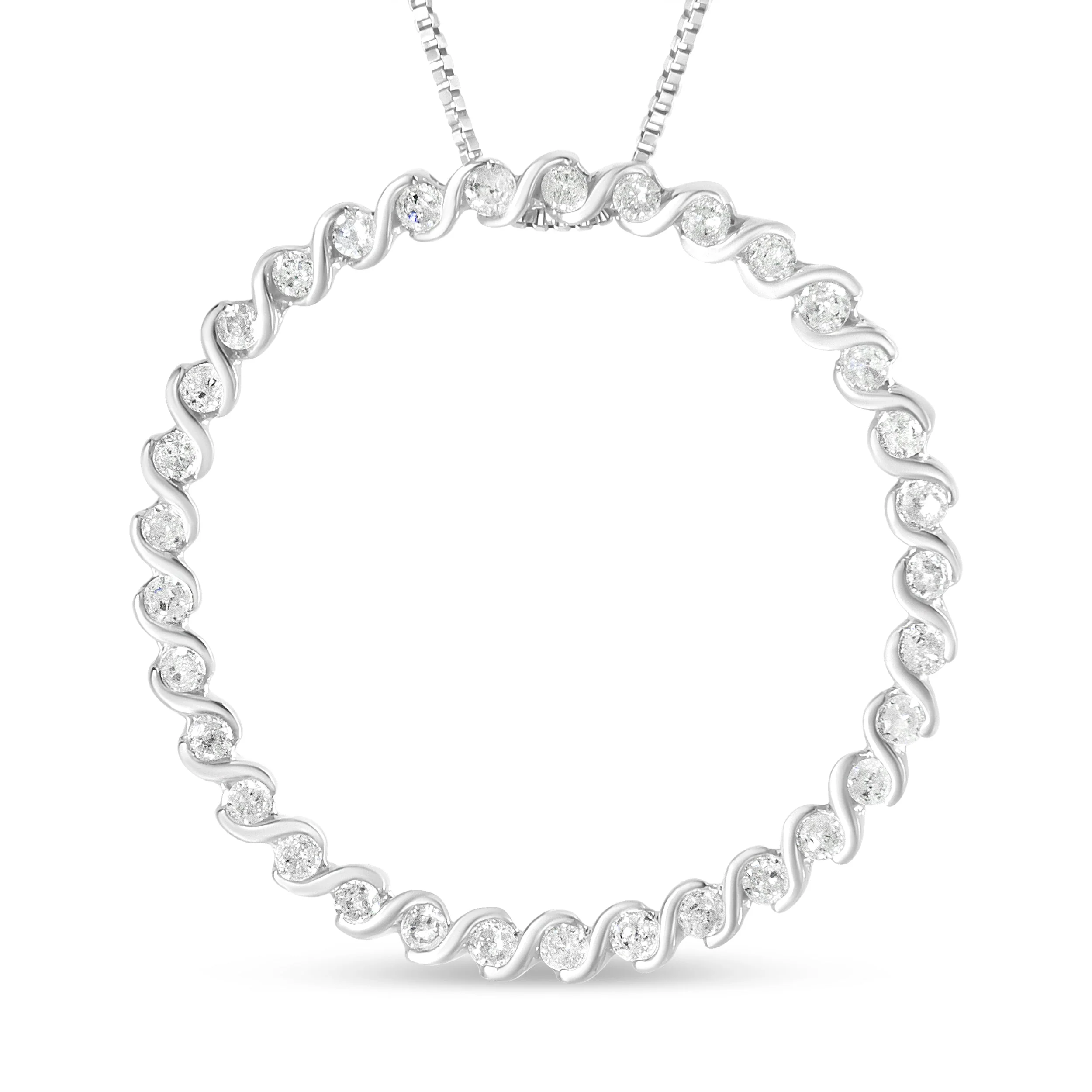 .925 Sterling Silver 3/4 Cttw Round Diamond Spiral Curved Circle Pendant 18" Necklace (I-J Color, I3 Clarity) - Image 4