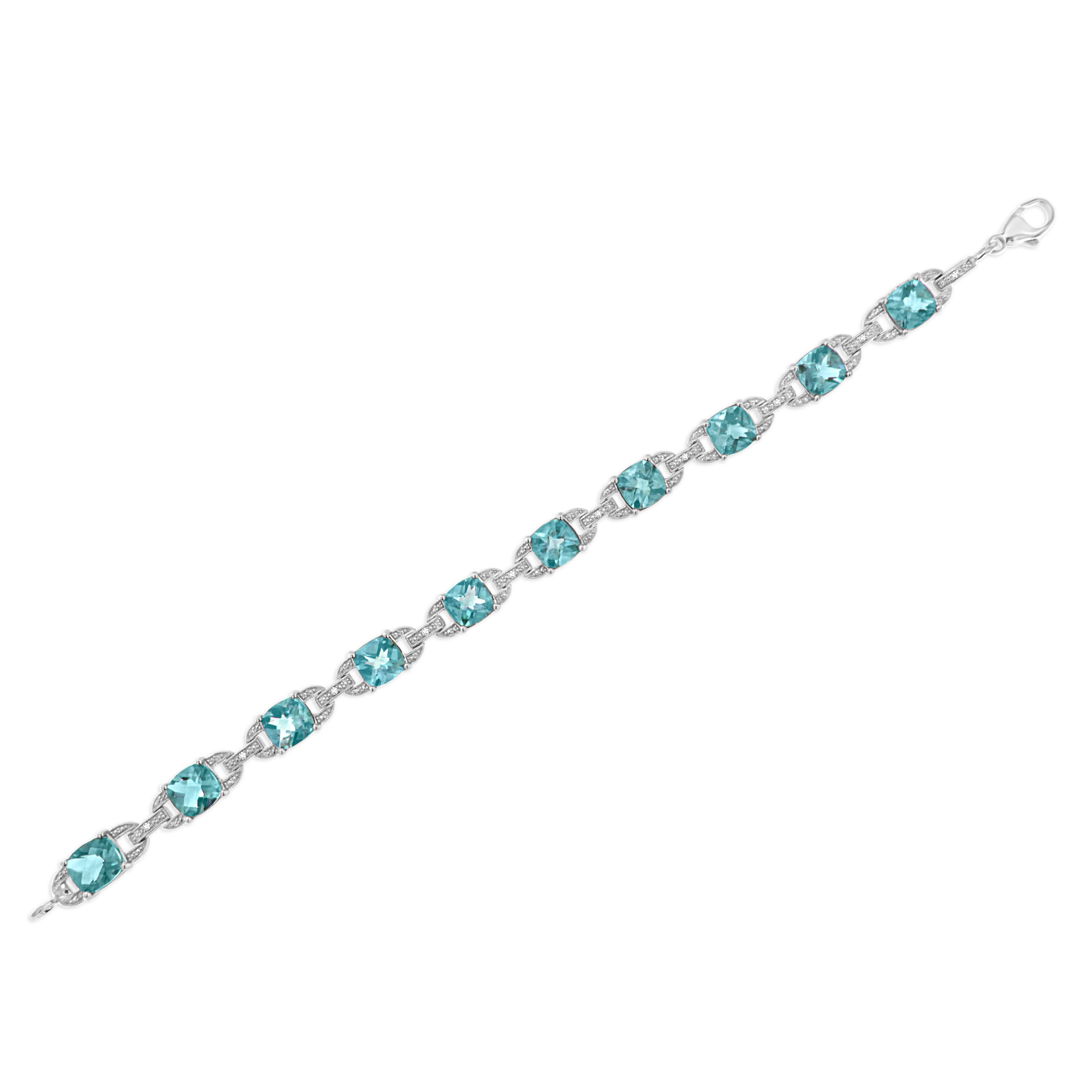 .925 Sterling Silver 7x7 mm Cushion Cut Blue Topaz and 1/20 cttw Round Cut Diamond Fashion Tennis Bracelet (I-J Color, I1-I2 Clarity) - 7" - Image 10