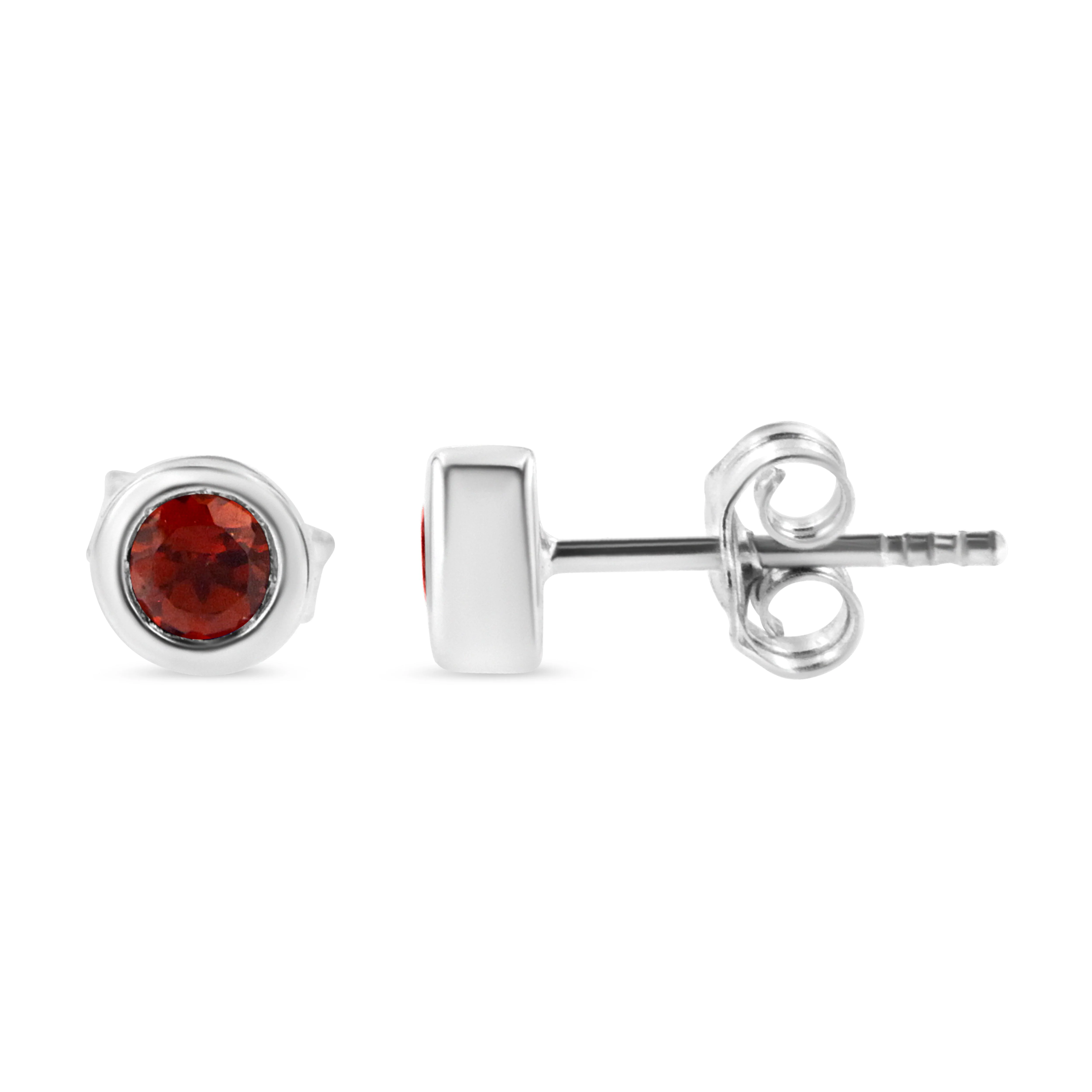 .925 Sterling Silver Bezel Set 3.5mm Created Red Ruby Gemstone Solitaire Stud Earrings - Image 2