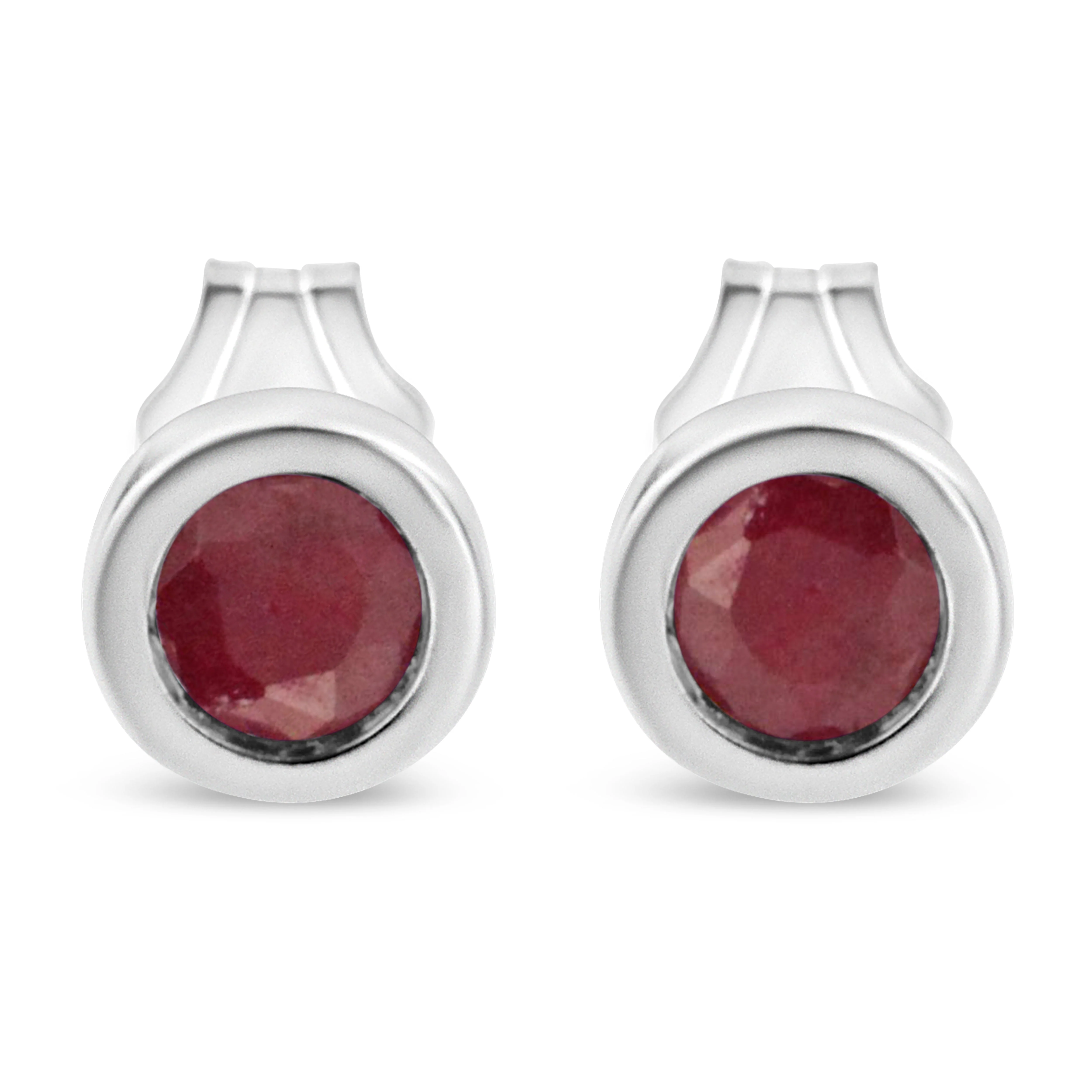 .925 Sterling Silver Bezel Set 3.5mm Created Red Ruby Gemstone Solitaire Stud Earrings - Image 3