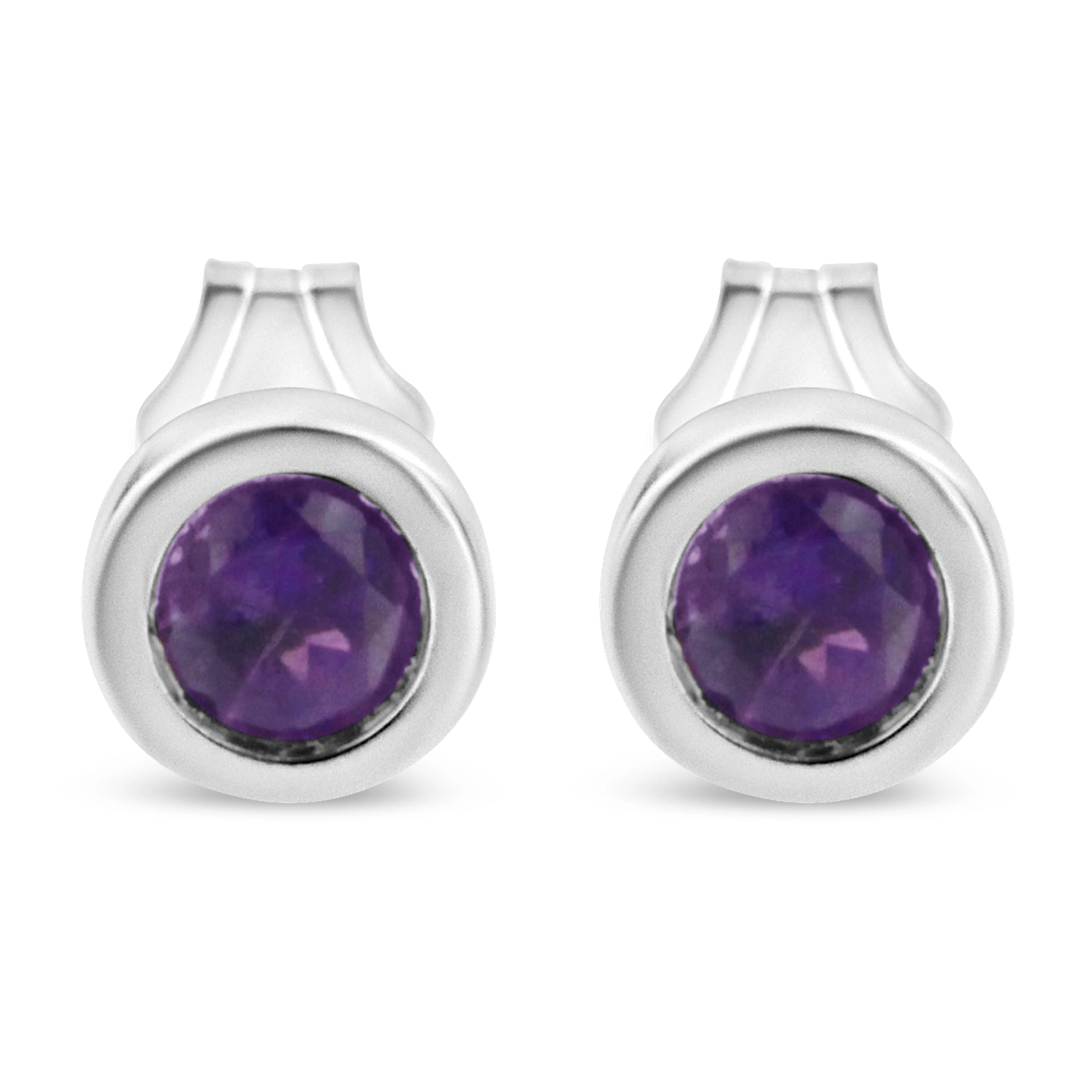 .925 Sterling Silver Bezel Set 3.5mm Created Red Ruby Gemstone Solitaire Stud Earrings - Image 5
