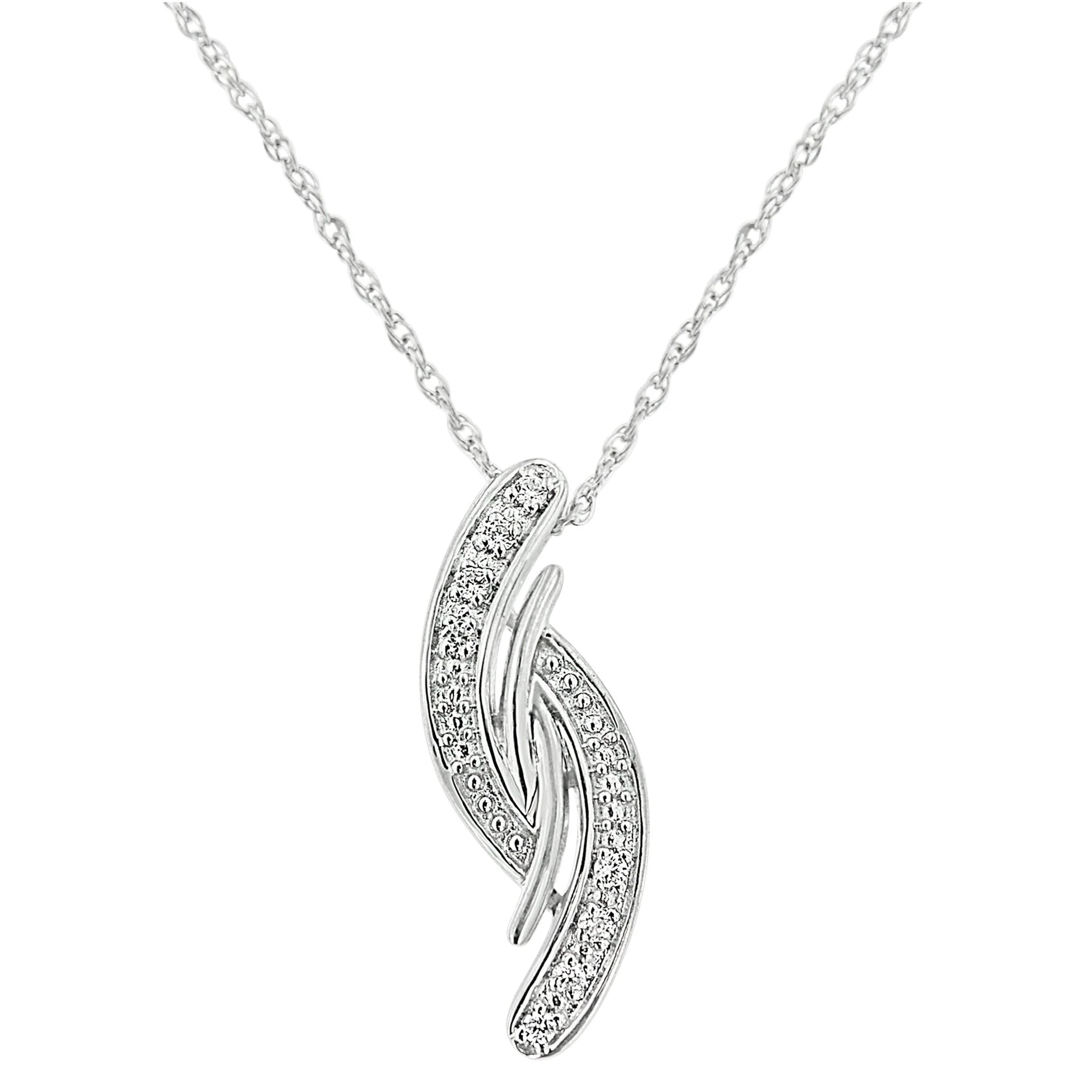 .925 Sterling Silver Diamond Accent Bypass Curve 18" Pendant Necklace (I-J Color, I3 Clarity) - Image 2