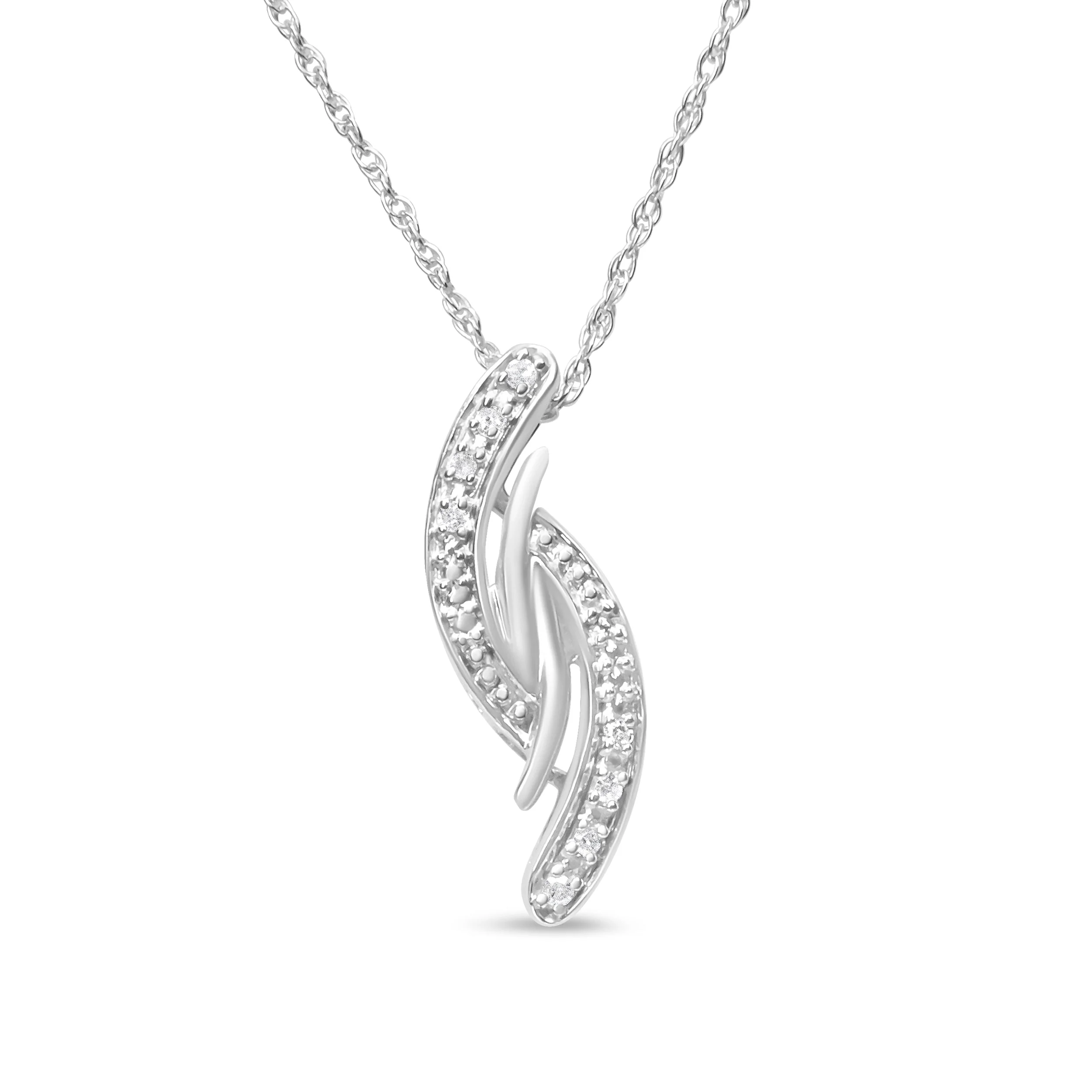 .925 Sterling Silver Diamond Accent Bypass Curve 18" Pendant Necklace (I-J Color, I3 Clarity) - Image 5