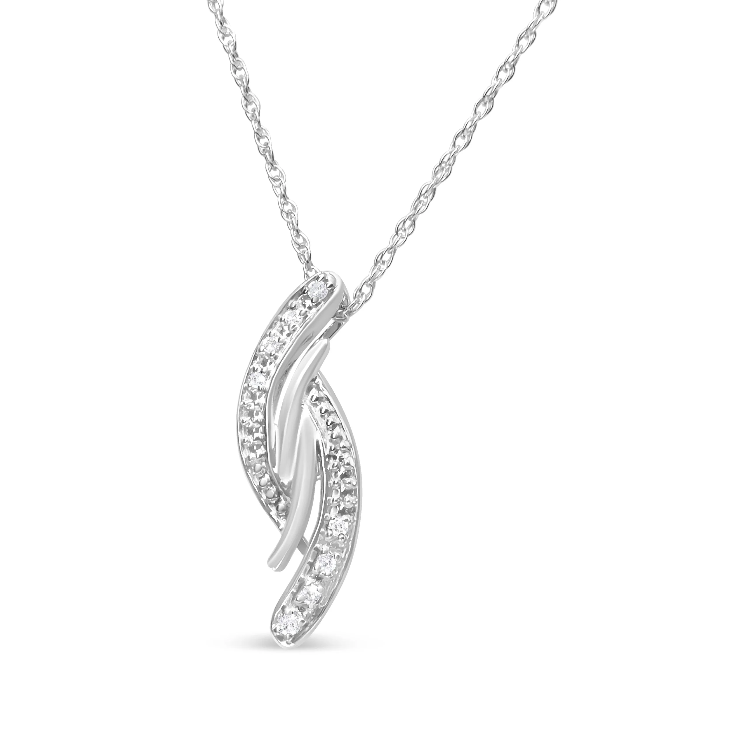 .925 Sterling Silver Diamond Accent Bypass Curve 18" Pendant Necklace (I-J Color, I3 Clarity) - Image 7