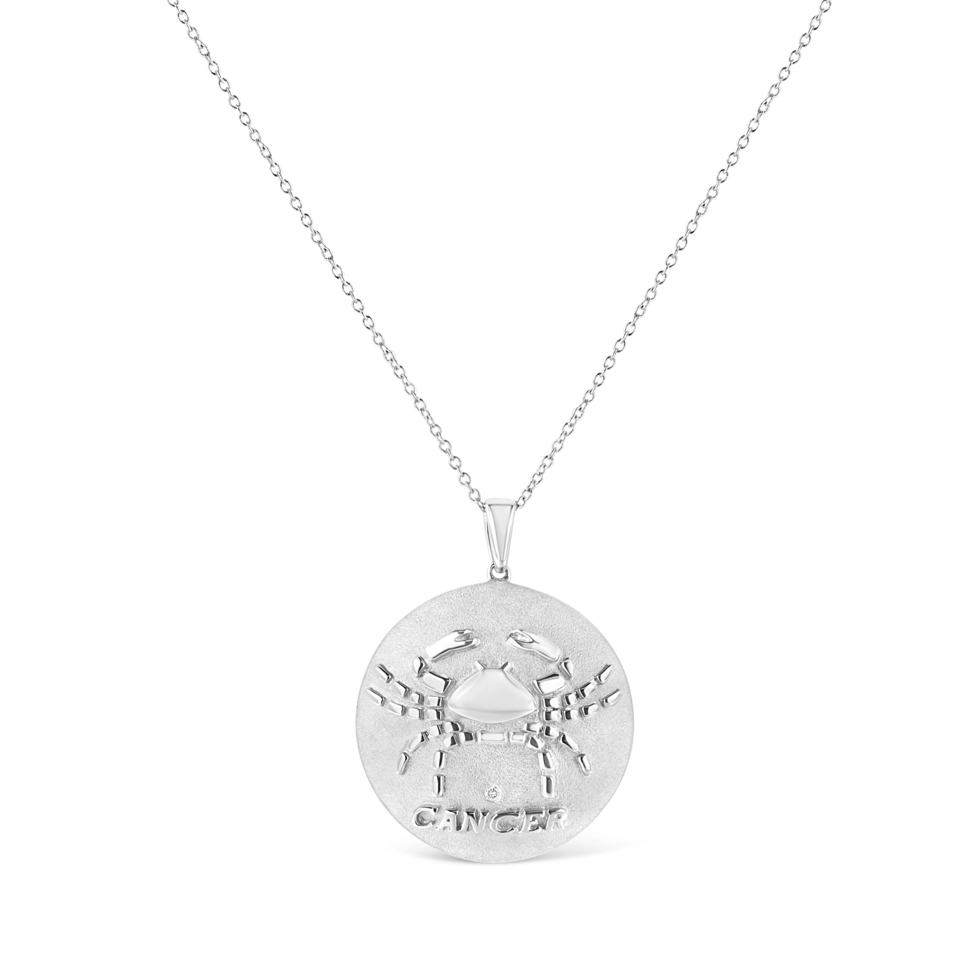 .925 Sterling Silver Diamond Accent Cancer Zodiac Design 18" Pendant Necklace Medallion (K-L Color, I1-I2 Clarity) - Image 2