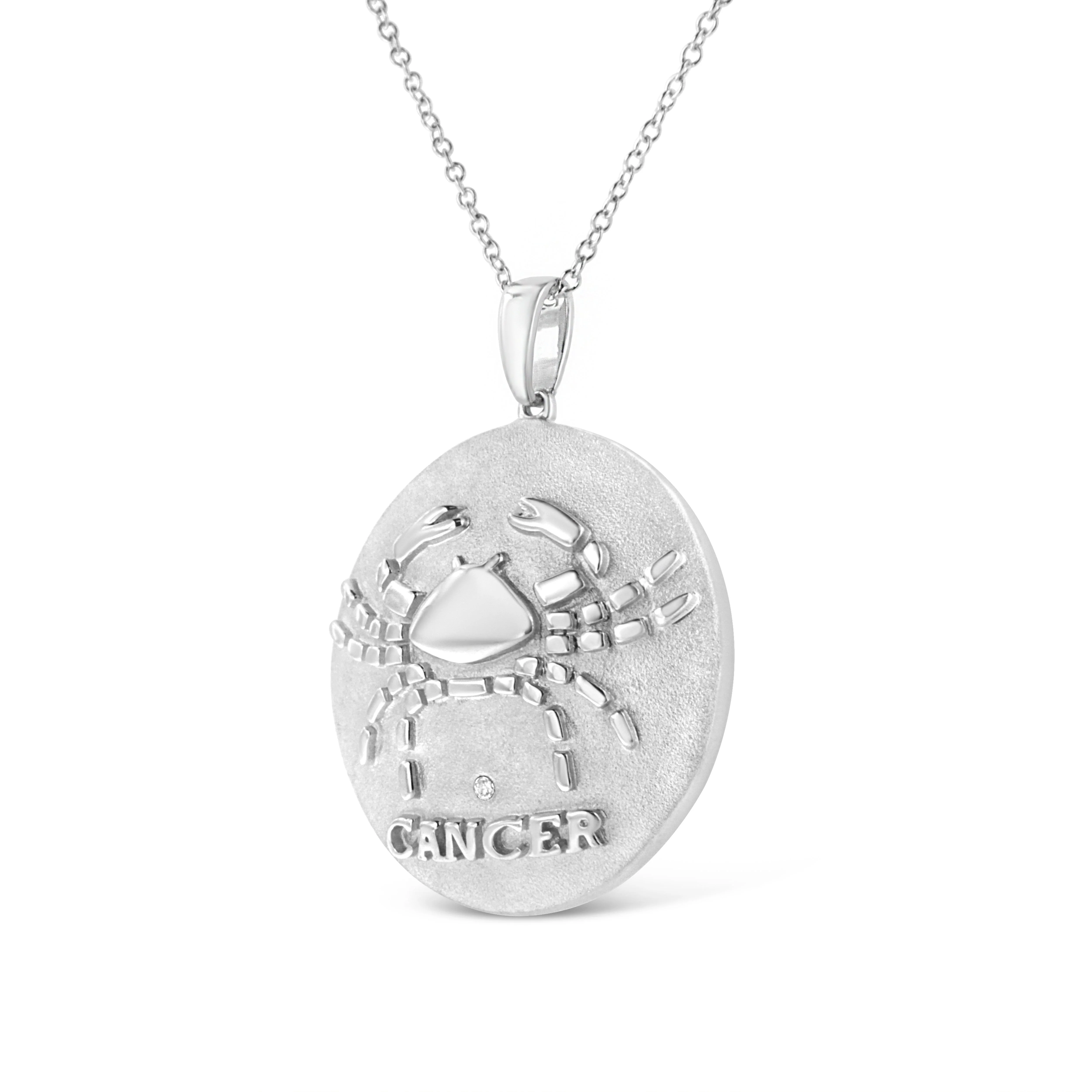.925 Sterling Silver Diamond Accent Cancer Zodiac Design 18" Pendant Necklace Medallion (K-L Color, I1-I2 Clarity) - Image 6