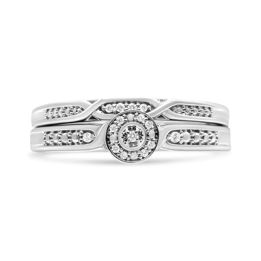 .925 Sterling Silver Diamond Accent Frame Twist Shank Bridal Set Ring and Band (I-J Color, I3 Clarity) - Size 7 - Image 8
