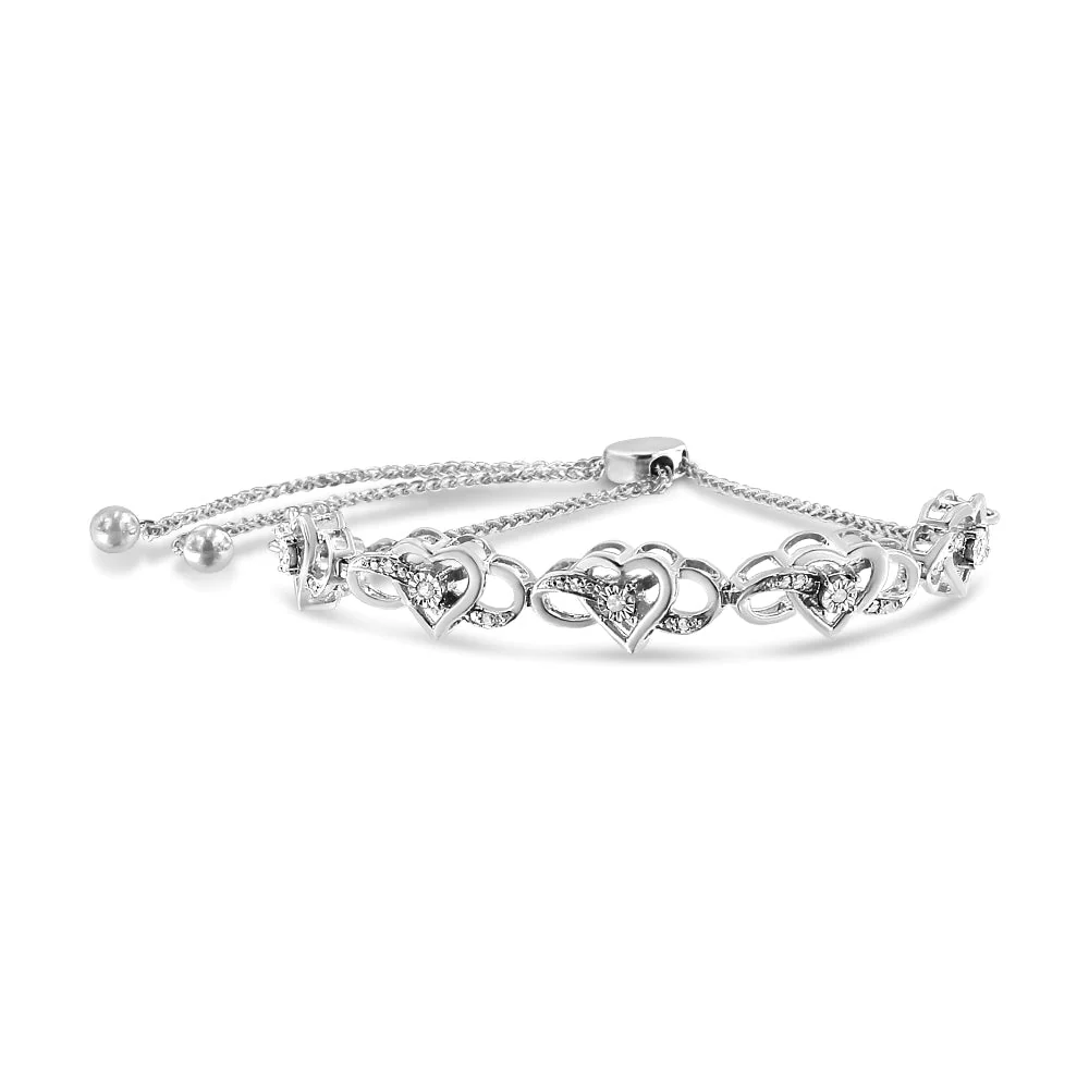 .925 Sterling Silver Diamond Accent Interlocking Infinity and Heart 4â€-10â€ Adjustable Bolo Tennis Bolo Bracelet (H-I Color, I2-I3 Clarity) - Image 2