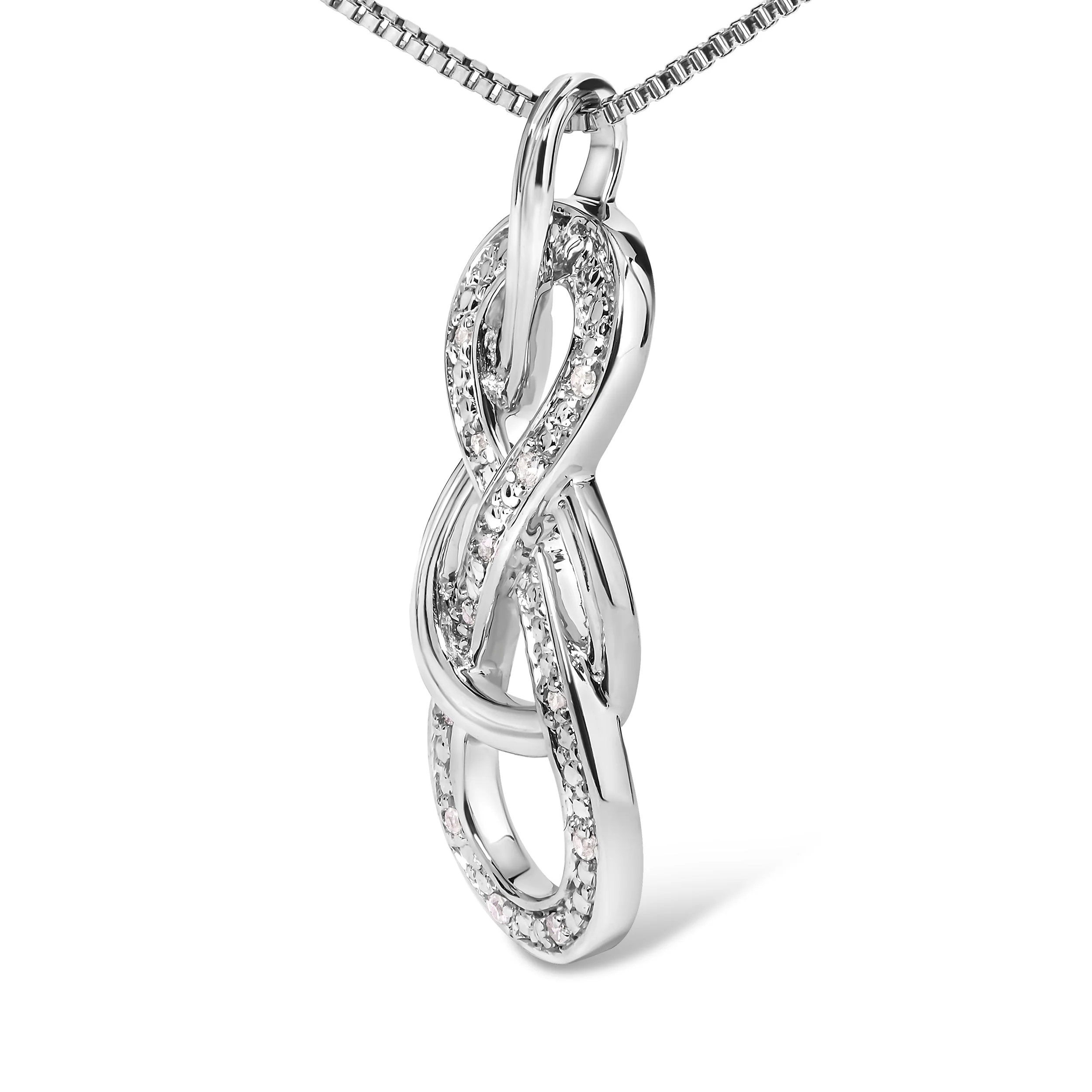 925 Sterling Silver Diamond Accent Interlocking Infinity Pendant Necklace (H-I Color, I2-I3 Clarity) - 18" Inches - Image 6