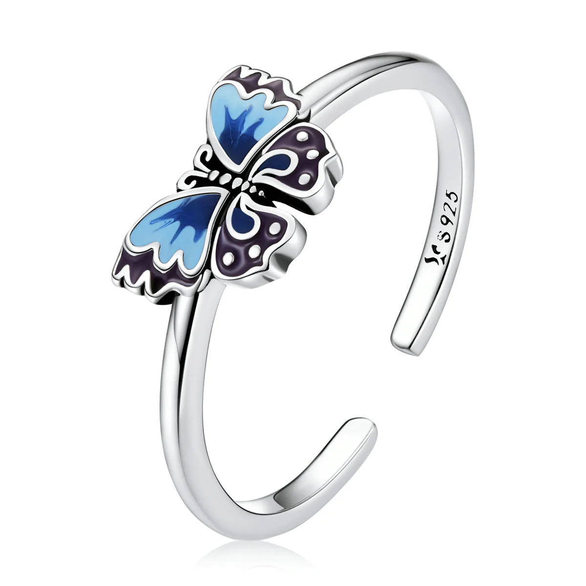 925 Sterling Silver Enamel Oxidized Silver Butterfly Rings - Image 3
