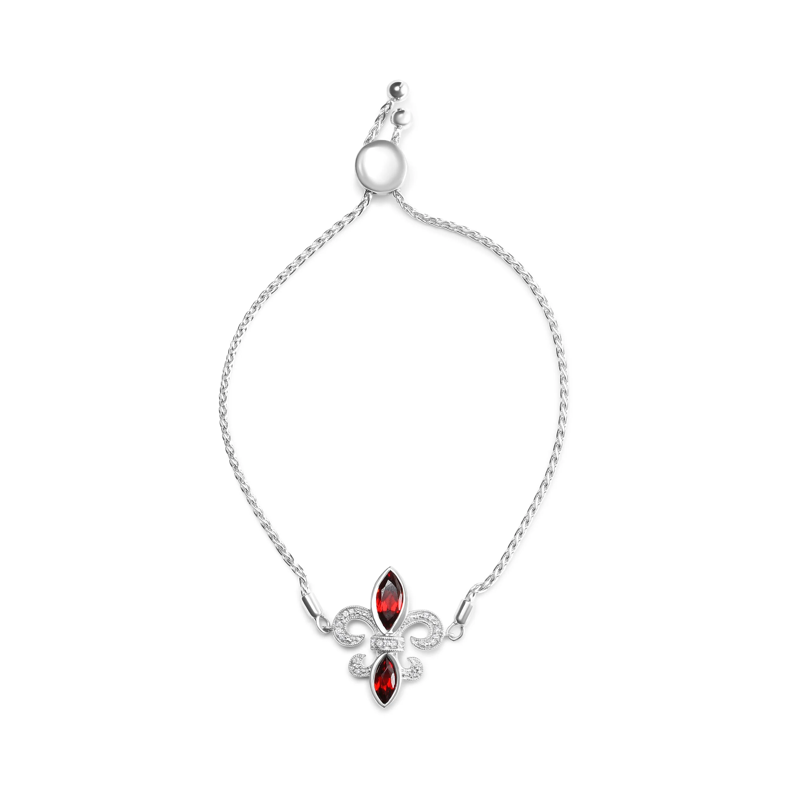 .925 Sterling Silver Marquise Garnet and Diamond Accent Lariat 4â€-10†Fleur De Lis Adjustable Bolo Bracelet (H-I Color, SI1-SI2 Clarity) - Image 2