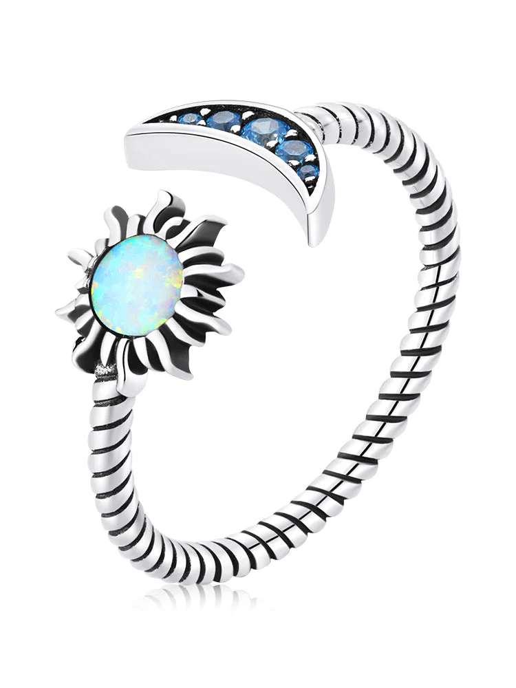 925 Sterling Silver Oxidized Silver Pavé Setting CZ Translucent Opal Ring - Image 2
