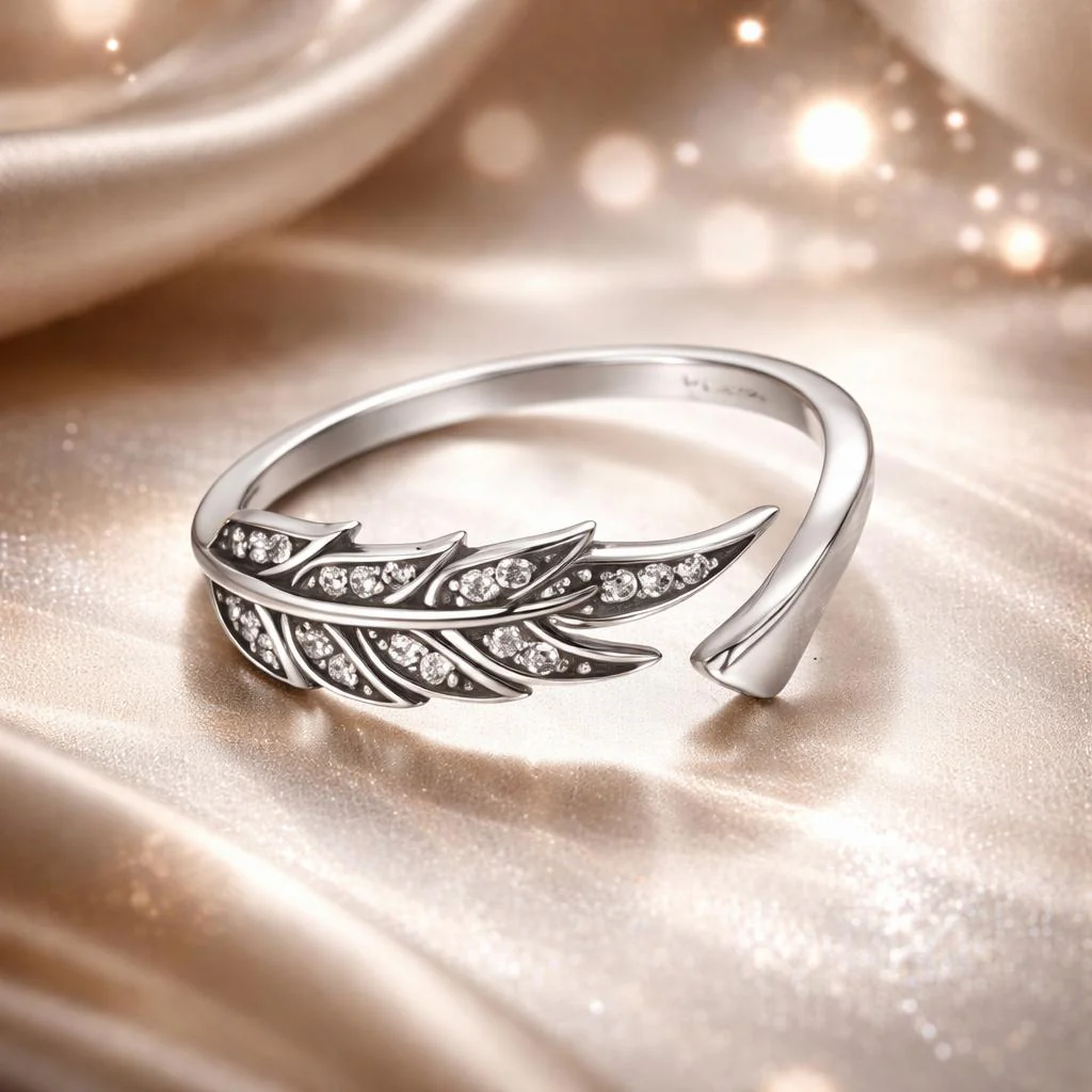 925 Sterling Silver Pavé Setting CZ Leaf Ring for Women - Image 2