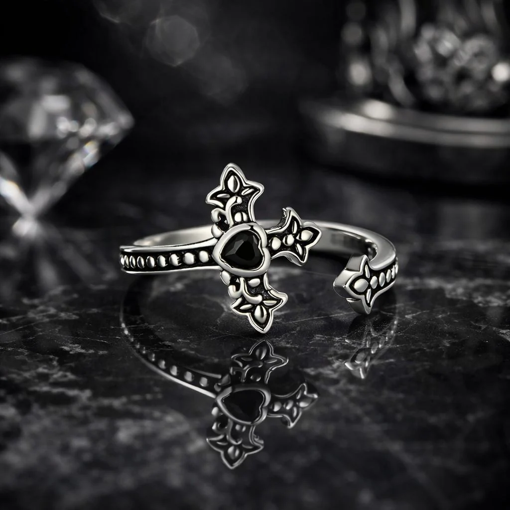 925 Sterling Silver Pavé Setting CZ Oxidized Silver Ring - Image 2