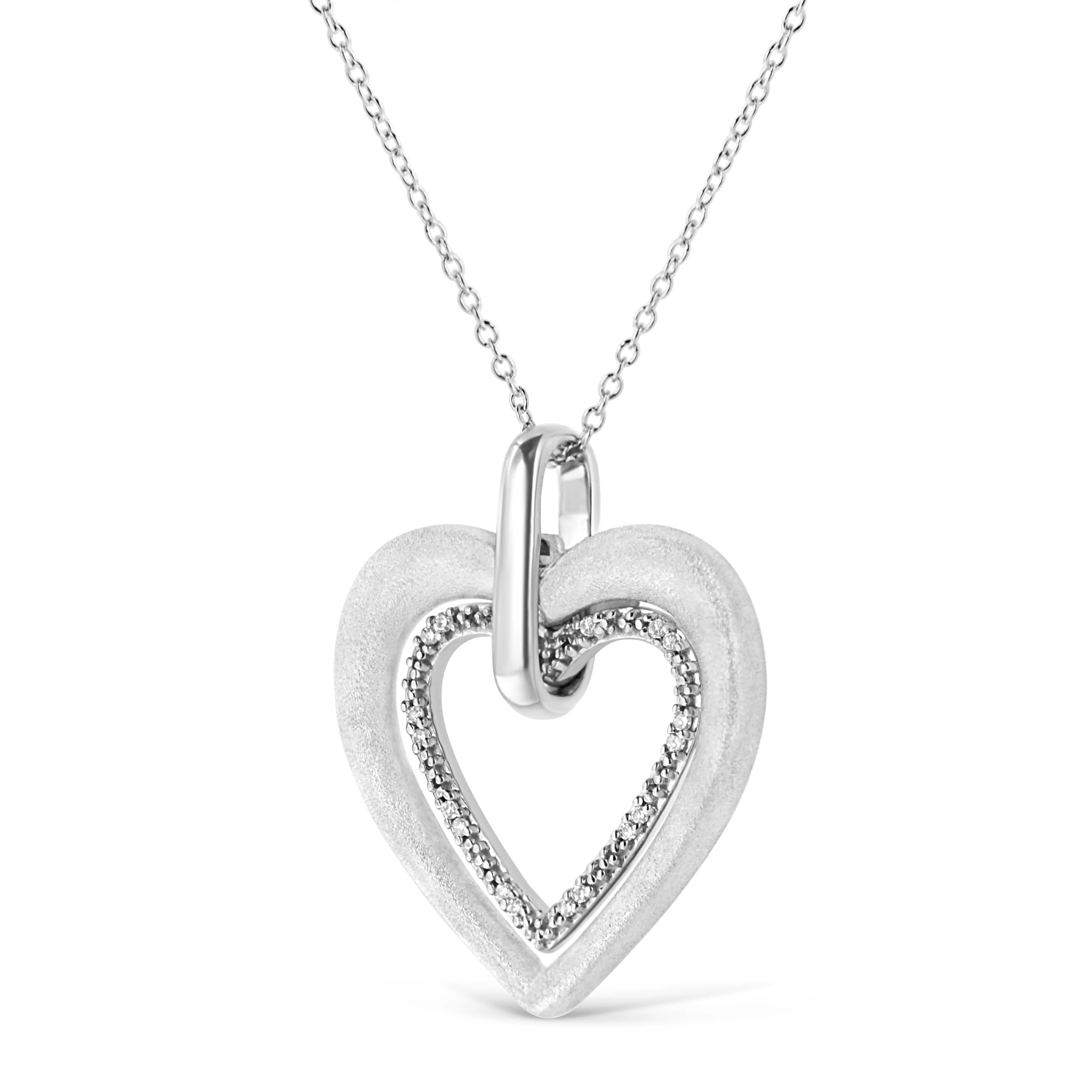 .925 Sterling Silver Prong-Set Diamond Accent Double Heart 18" Pendant Necklace (I-J Color, I1-I2 Clarity) - Image 3