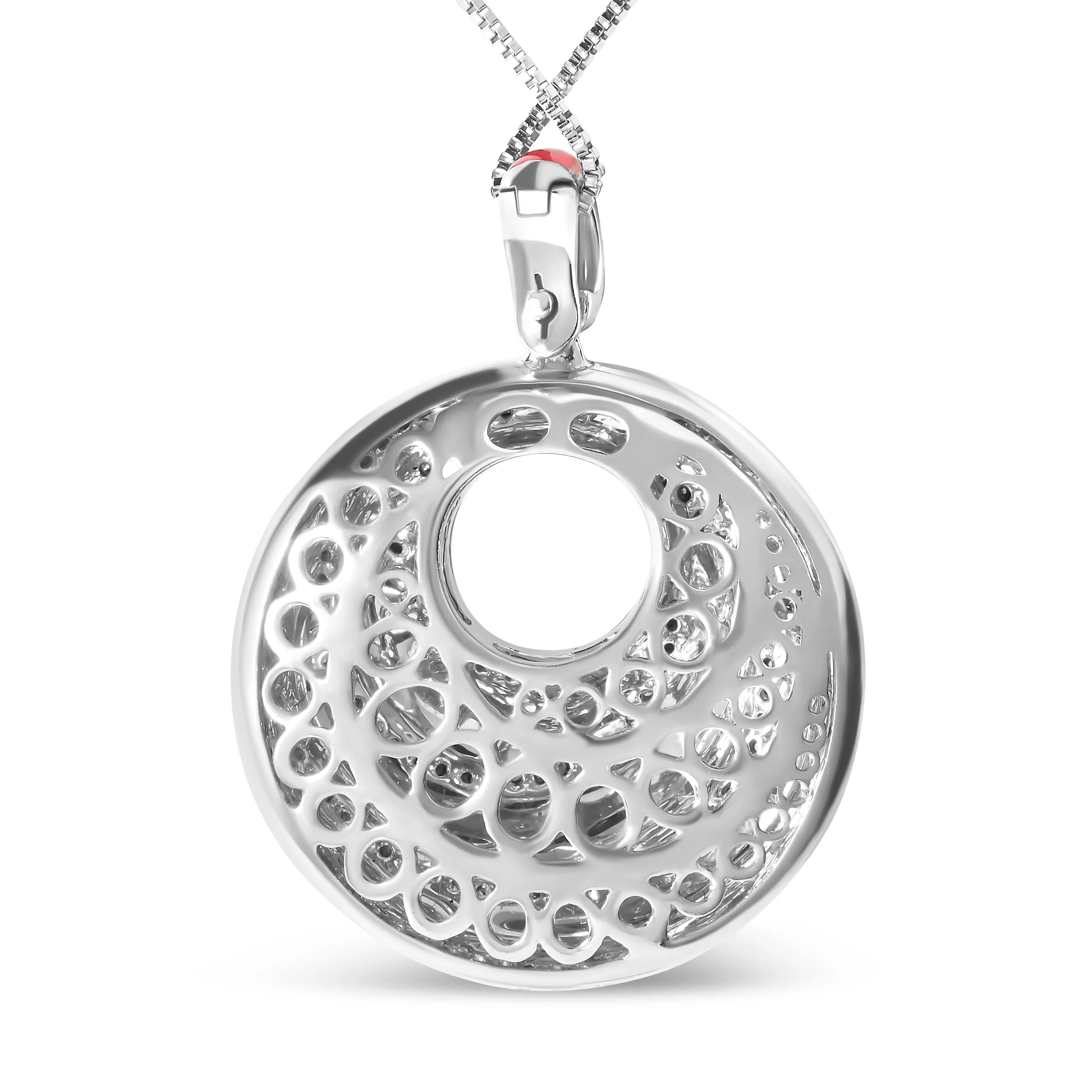 .925 Sterling Silver Red Enamel and 1/2 Diamond Endless Swirl Medallion 18" Pendant Necklace (F-G Color, VS1-VS2 Clarity) - Image 4