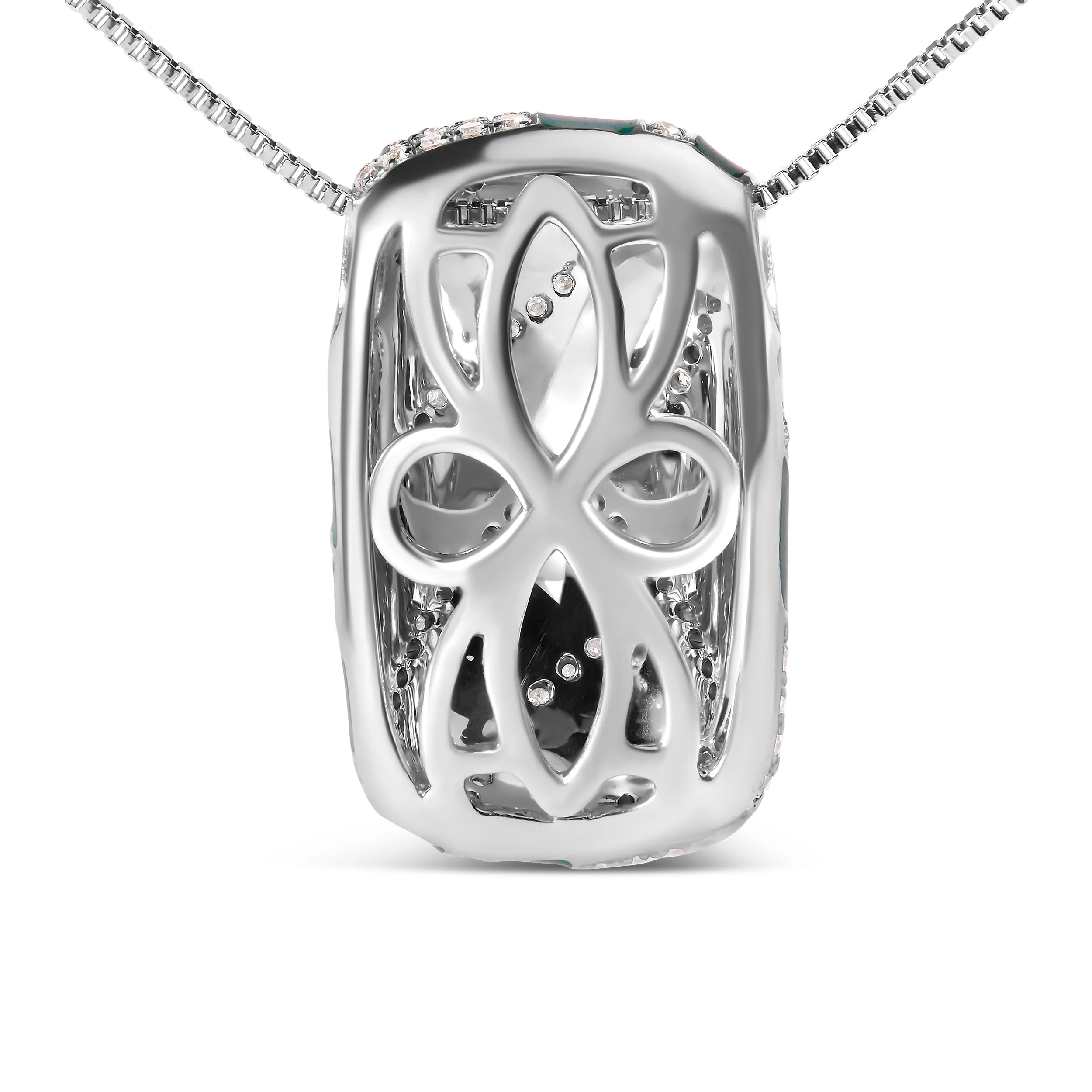 .925 Sterling Silver Turquoise Enamel and 1/2 Cttw Diamond Block 18" Pendant Necklace (F-G Color, VS1-VS2 Clarity) - Image 4