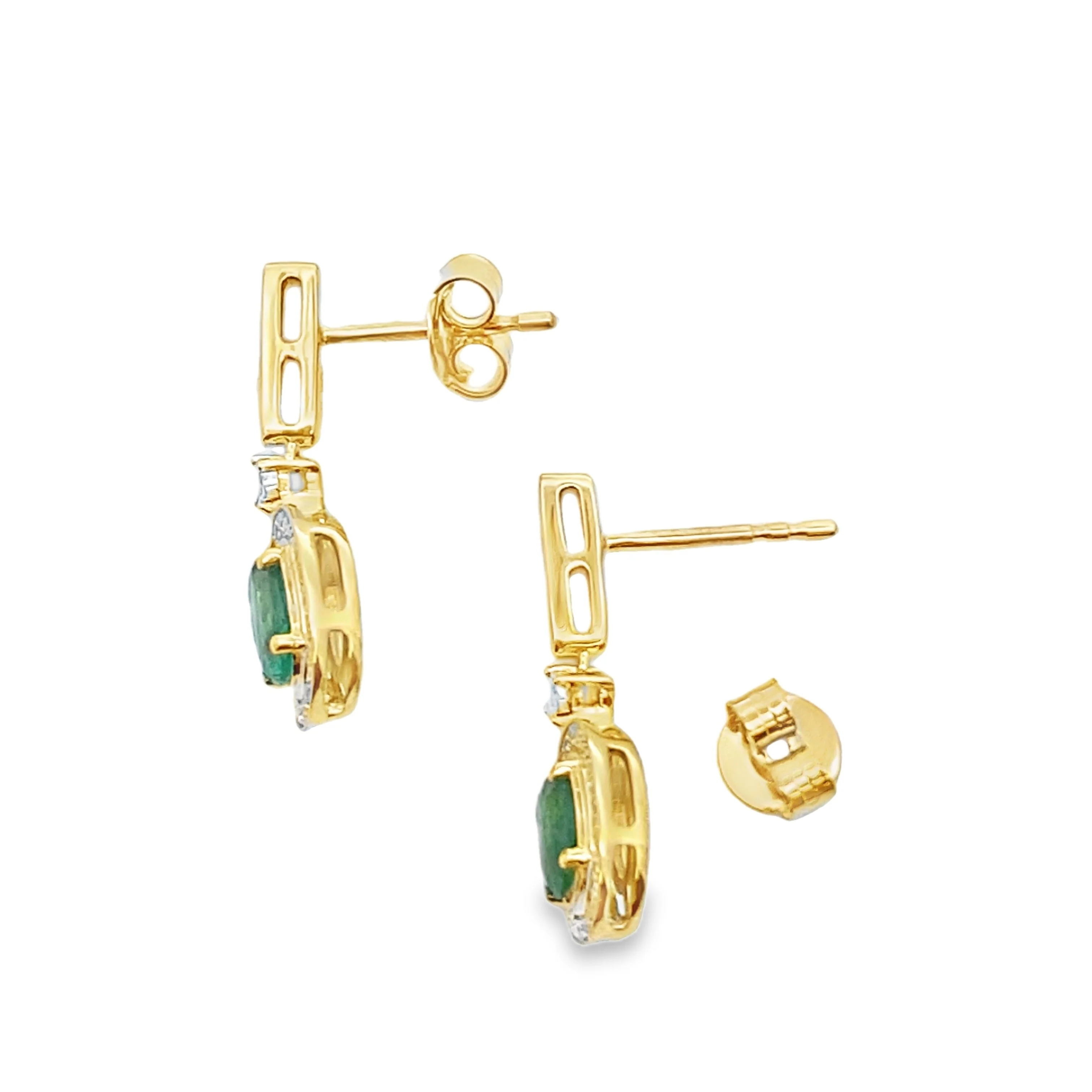.95ct Emerald Diamond Dangle Earrings 10KT Yellow Gold - Image 2