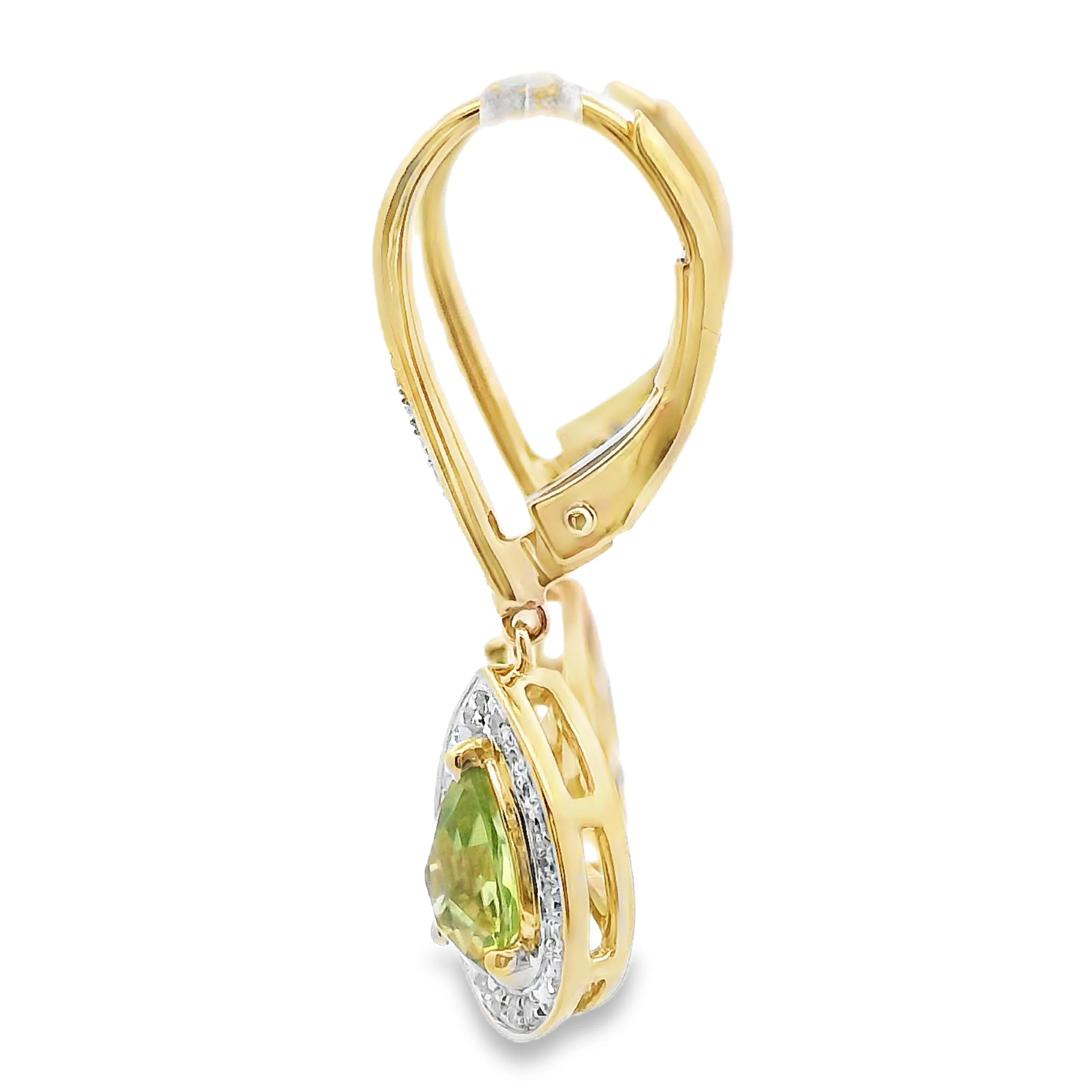 .96ct Peridot Diamond Dangle Earrings 10KT Yellow Gold - Image 2