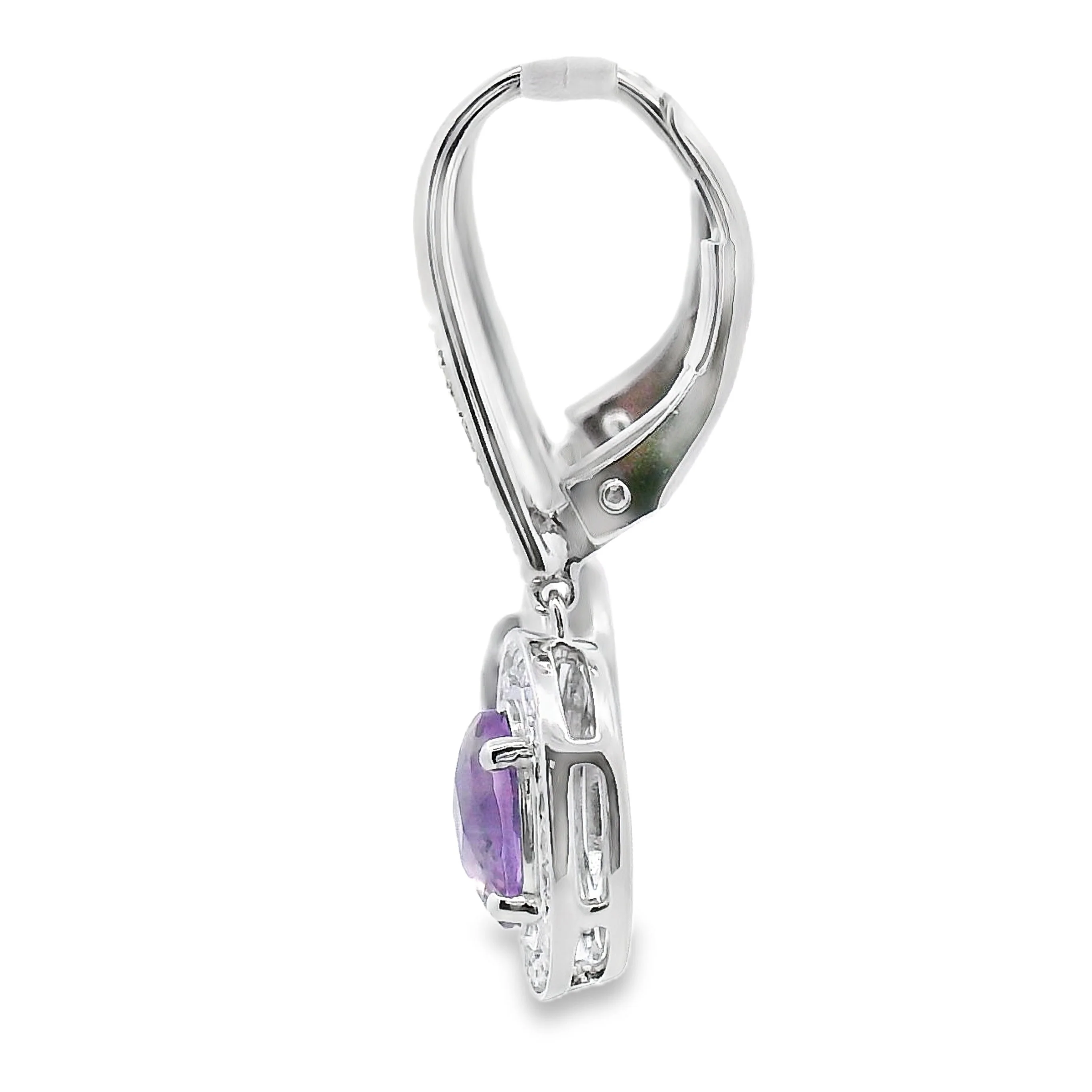 .98ct Amethyst Diamond Dangle Earrings 10KT White Gold - Image 2