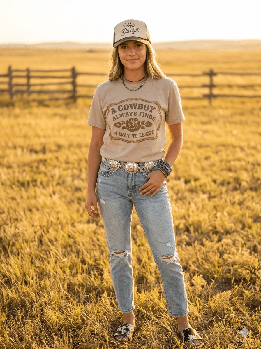 A Cowboy Always Finds A Way To Leave Graphic Tee - Image 4
