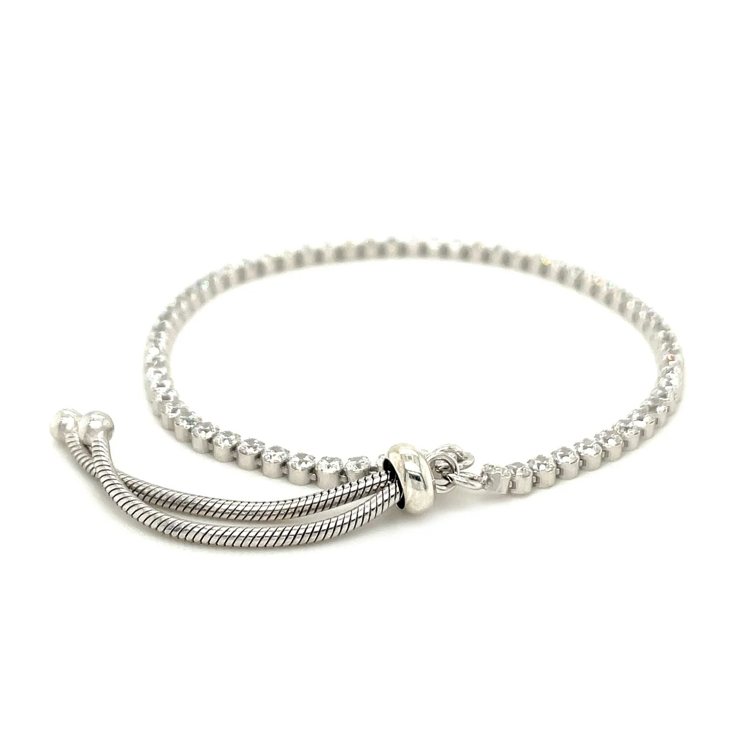 Adjustable Tennis Style Bracelet with Cubic Zirconia in Sterling Silver - Image 7