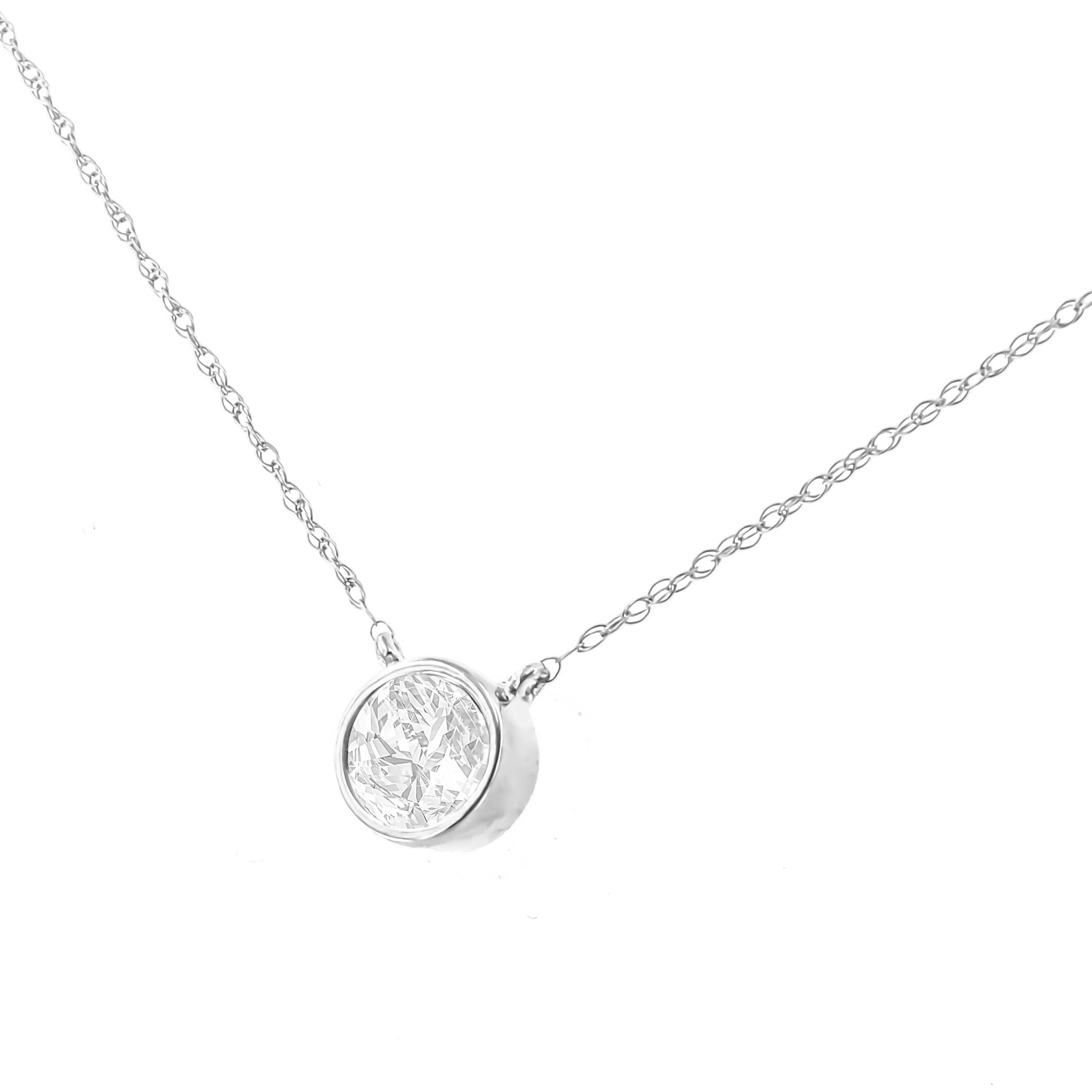 AGS Certified 10K White Gold 1/3 Cttw Bezel Set Round Diamond Solitaire 16-18" Adjustable Pendant Necklace (I-J Color, SI1-SI2 Clarity) - Image 7
