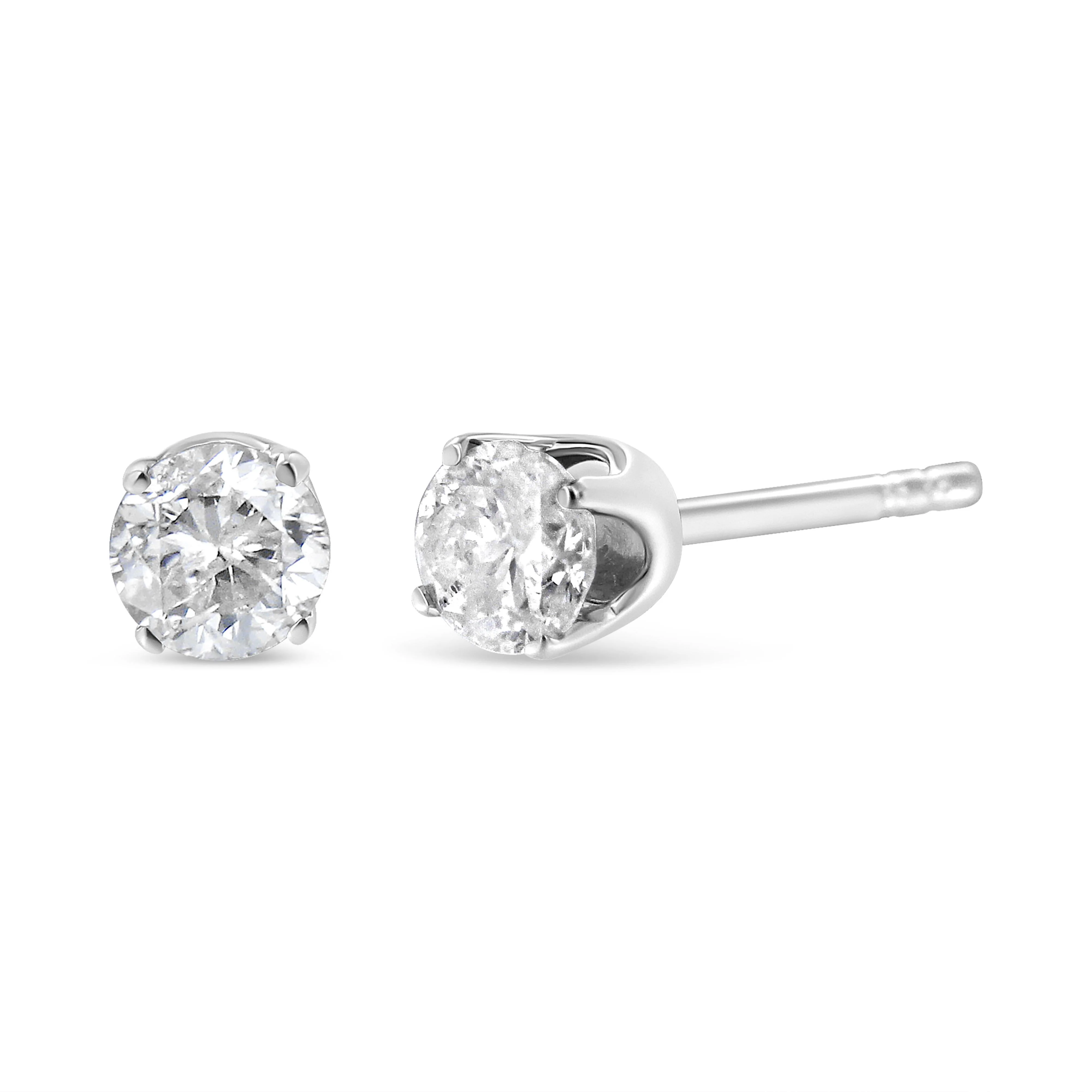 AGS Certified 14K White Gold 1.0 Cttw 4-Prong Set Brilliant Round-Cut Solitaire Diamond Push Back Stud Earrings (E-F Color, SI2-I1 Clarity) - Image 2