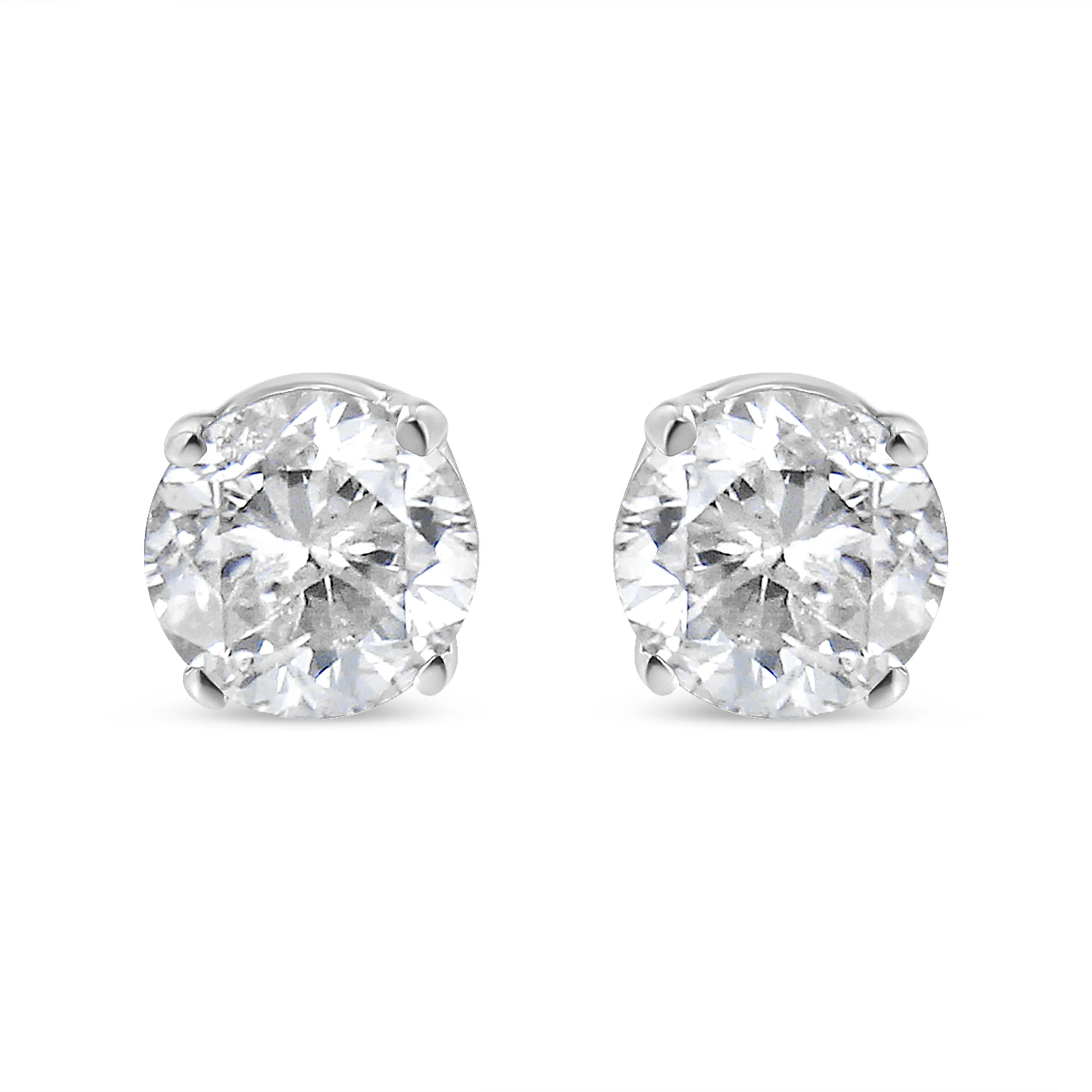 AGS Certified 14K White Gold 1.0 cttw 4-Prong Set Brilliant Round-Cut Solitaire Diamond Push Back Stud Earrings (F-G Color, I1-I2 Clarity)