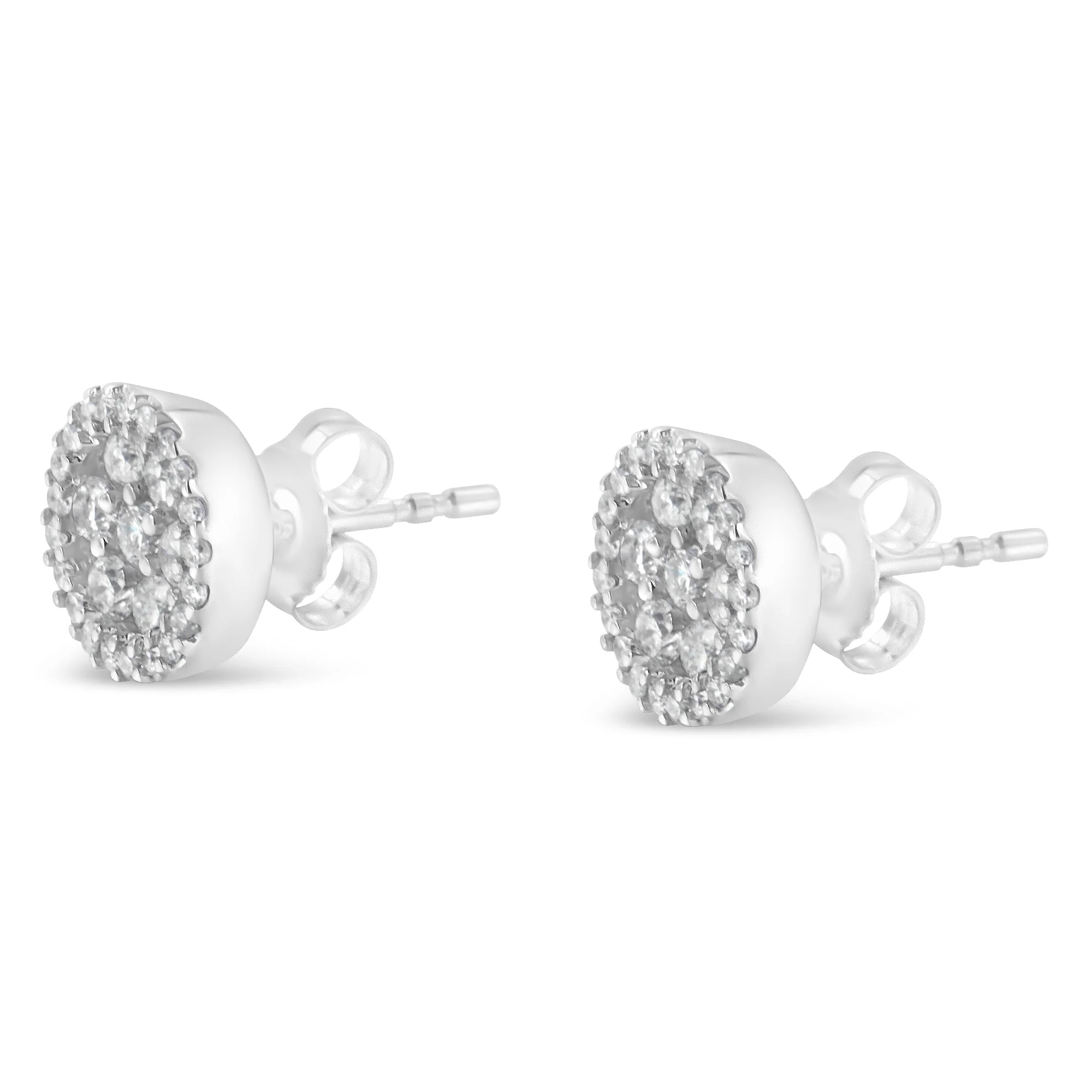 AGS Certified 14K White Gold 1.0 Cttw Brilliant-Cut Diamond Halo-Style Cluster Round Button Stud Earrings (G-H Color, I1-I2 Clarity) - Image 4