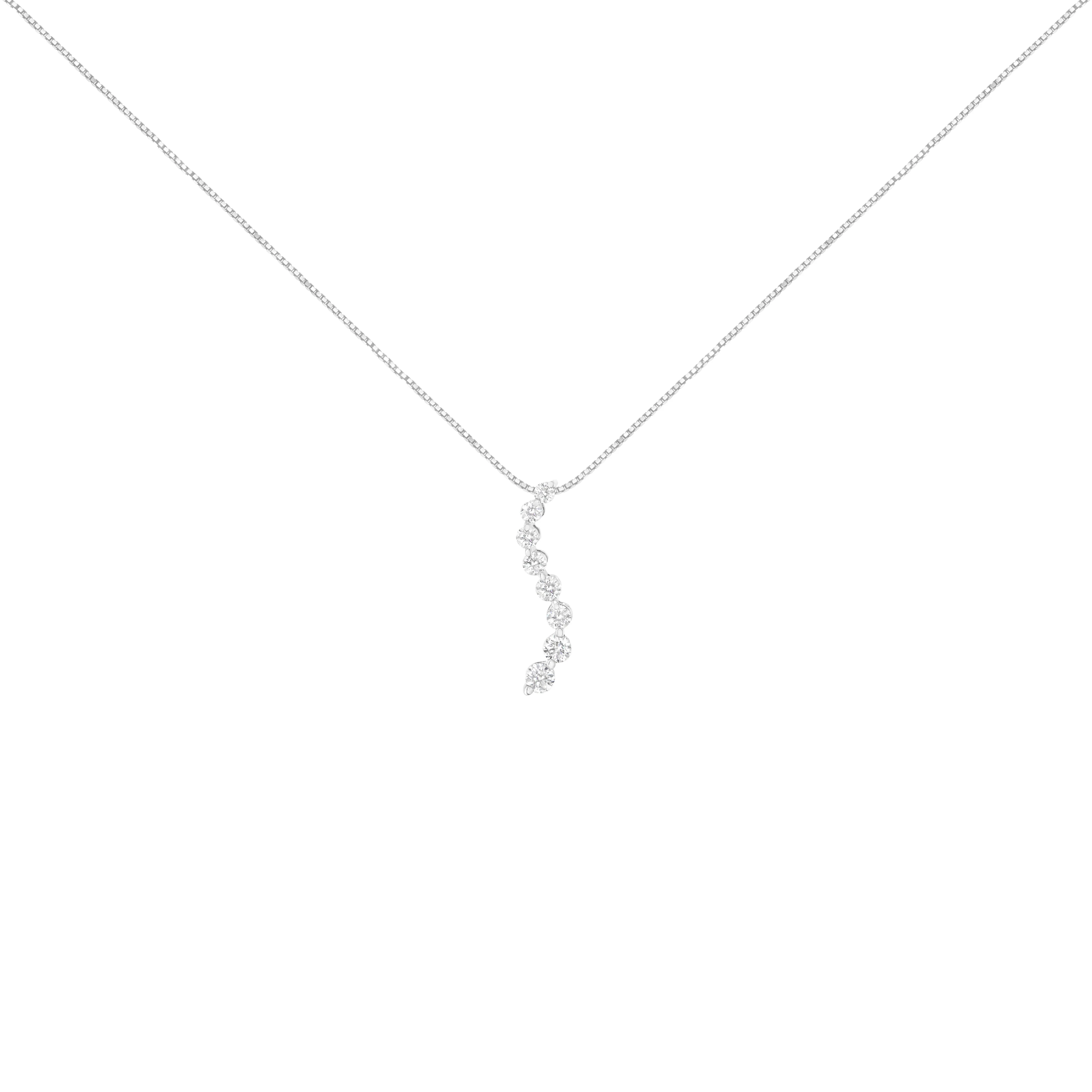 AGS Certified 14k White Gold 3.0 Cttw Baguette and Brilliant Round-Cut Diamond Journey 18" Pendant Necklace (K-L Color, I1-I2 Clarity) - Image 2