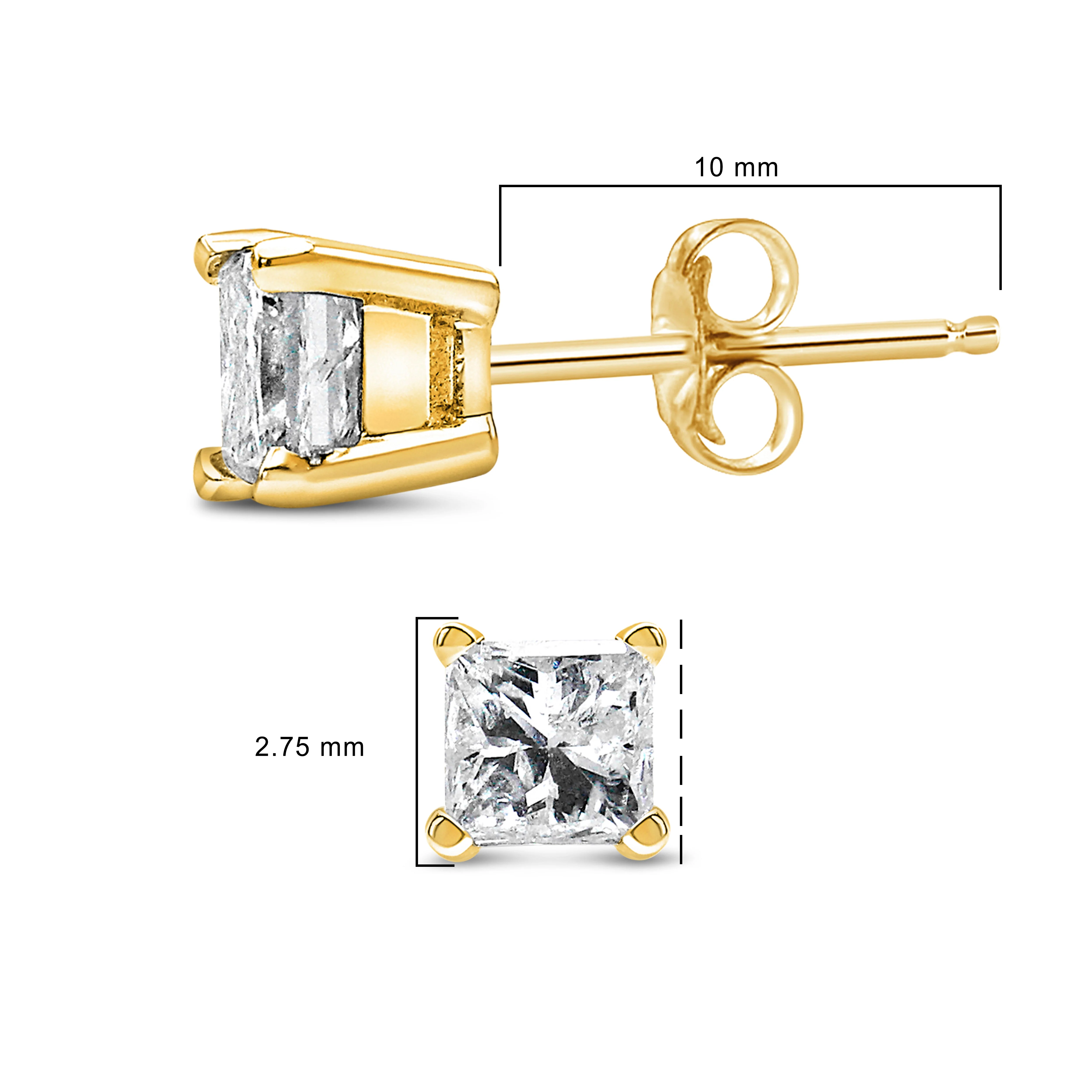 AGS Certified 14k Yellow Gold 1/4 cttw 4-Prong Set Princess-Cut Solitaire Diamond Push Back Stud Earrings (F-G Color, SI2-I1 Clarity) - Image 4