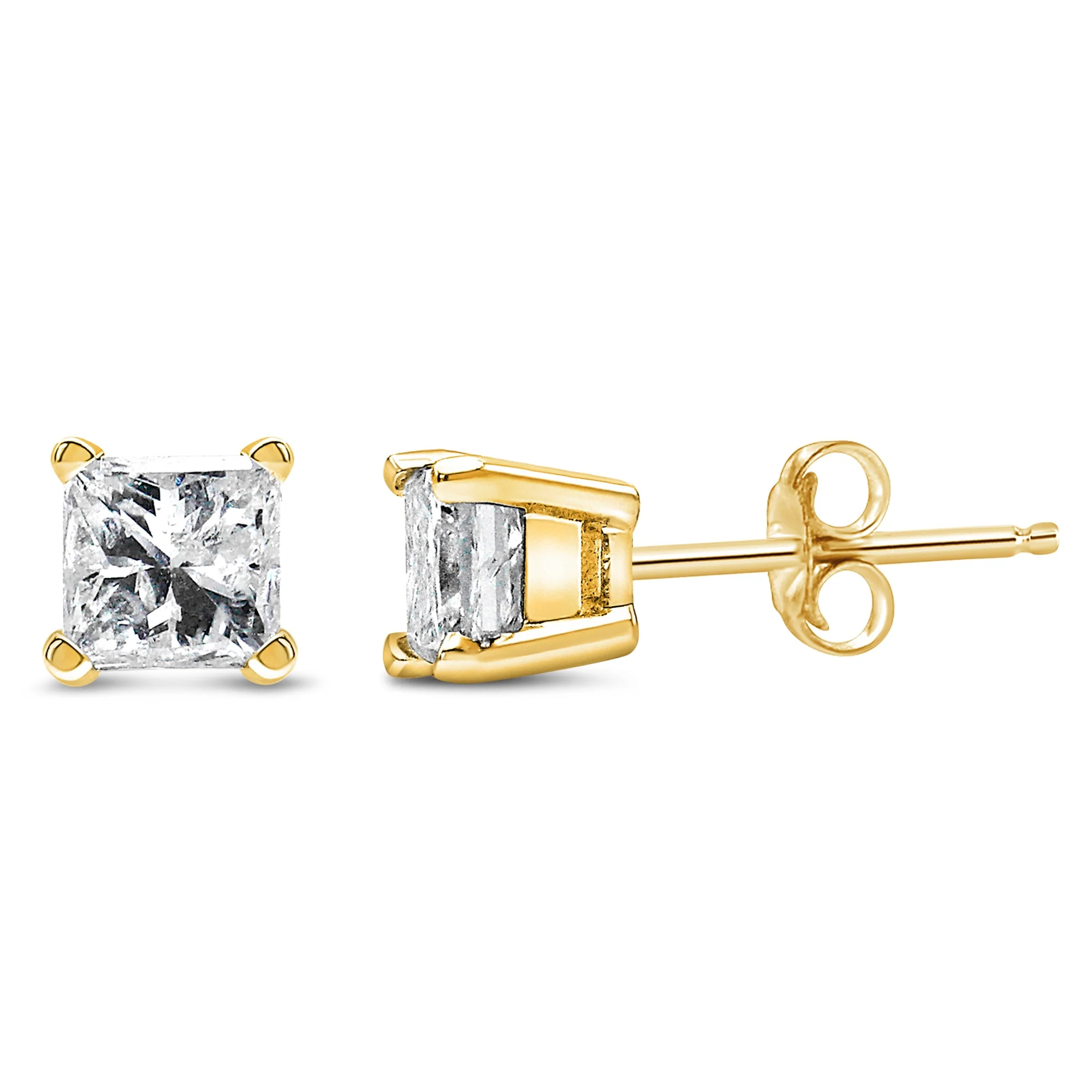 AGS Certified 14k Yellow Gold 1/4 Cttw 4-Prong Set Princess-Cut Solitaire Diamond Push Back Stud Earrings (H-I Color, SI1-SI2 Clarity) - Image 7