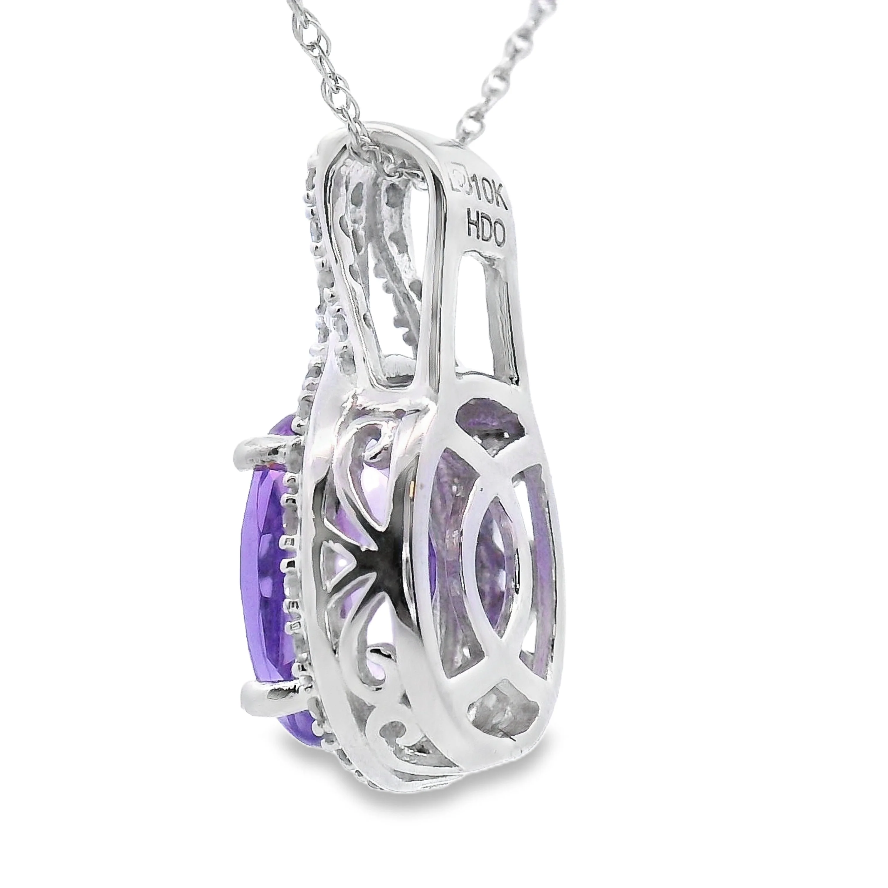 Amethyst Diamond Fashion Pendants 10KT White Gold - Image 2