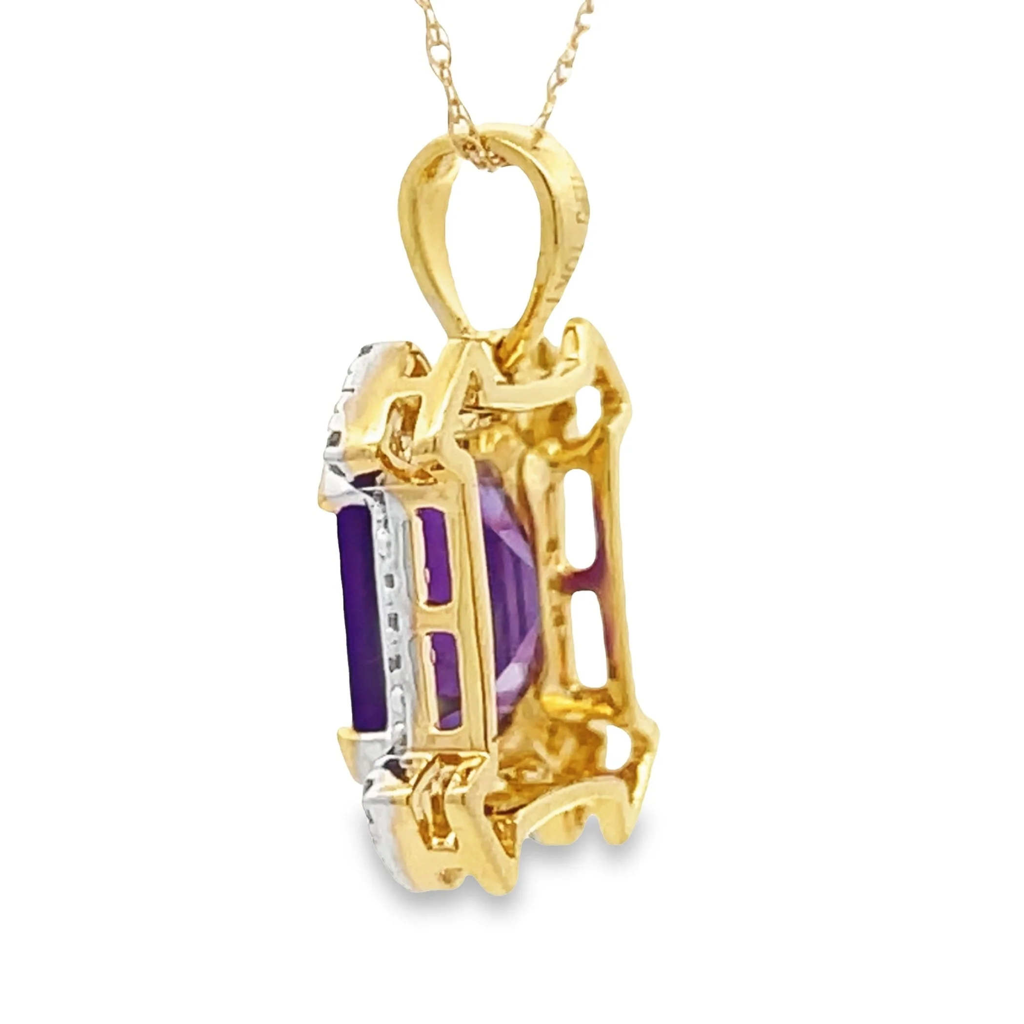 Amethyst Diamond Fashion Pendants 10KT Yellow Gold - Image 2