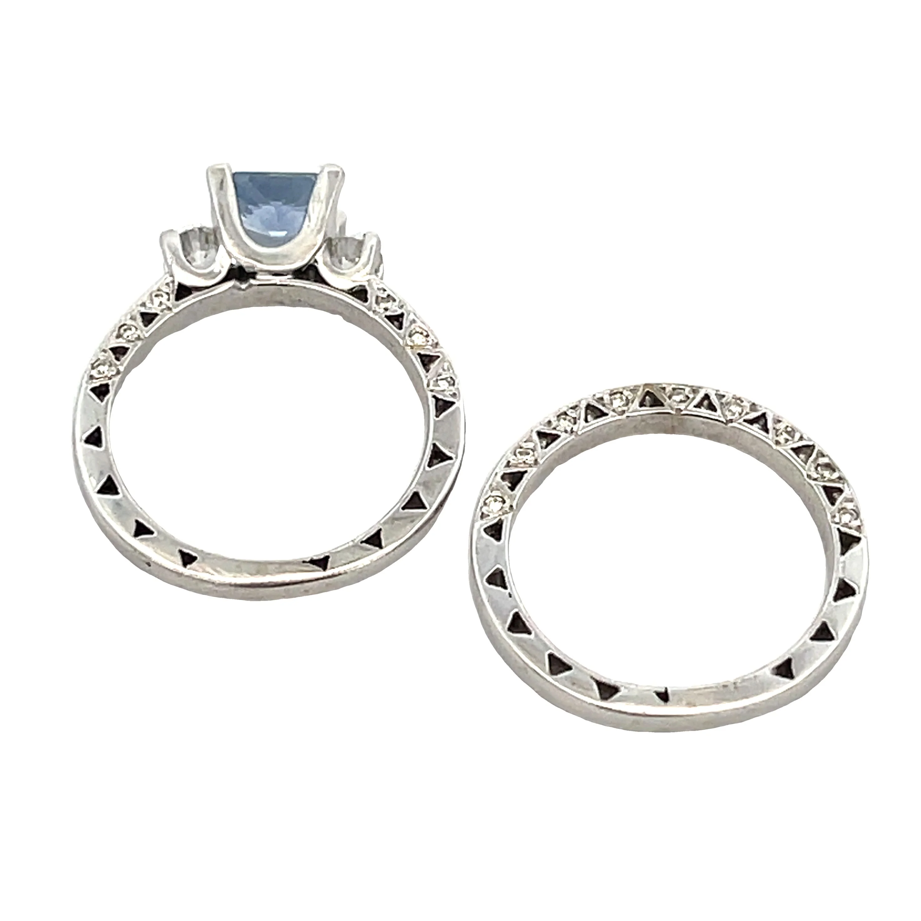 Antique Style Engagement Ring Set 14KT White Gold - Image 5