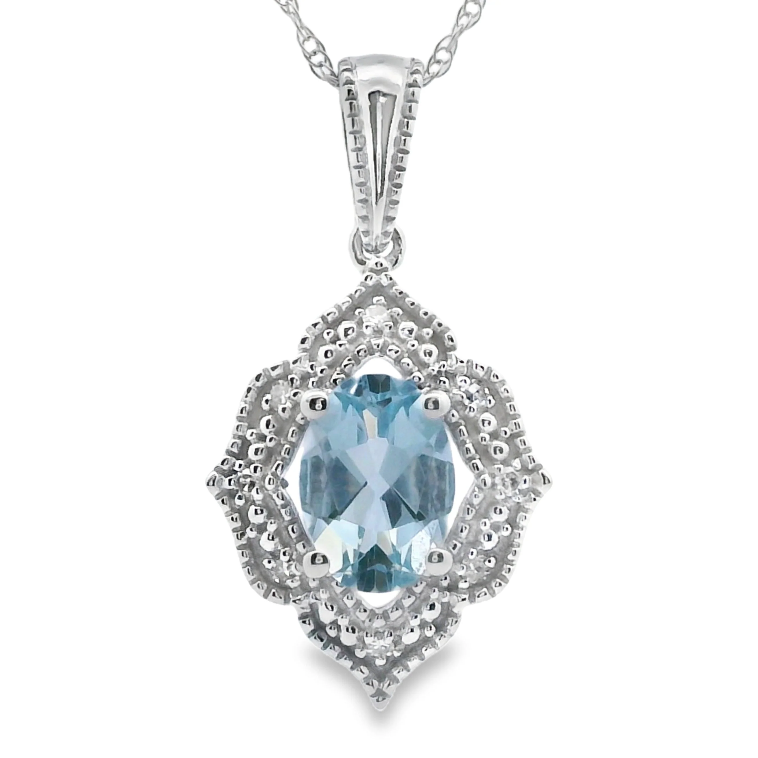 Aquamarine Diamond Fashion Pendants 10KT White Gold